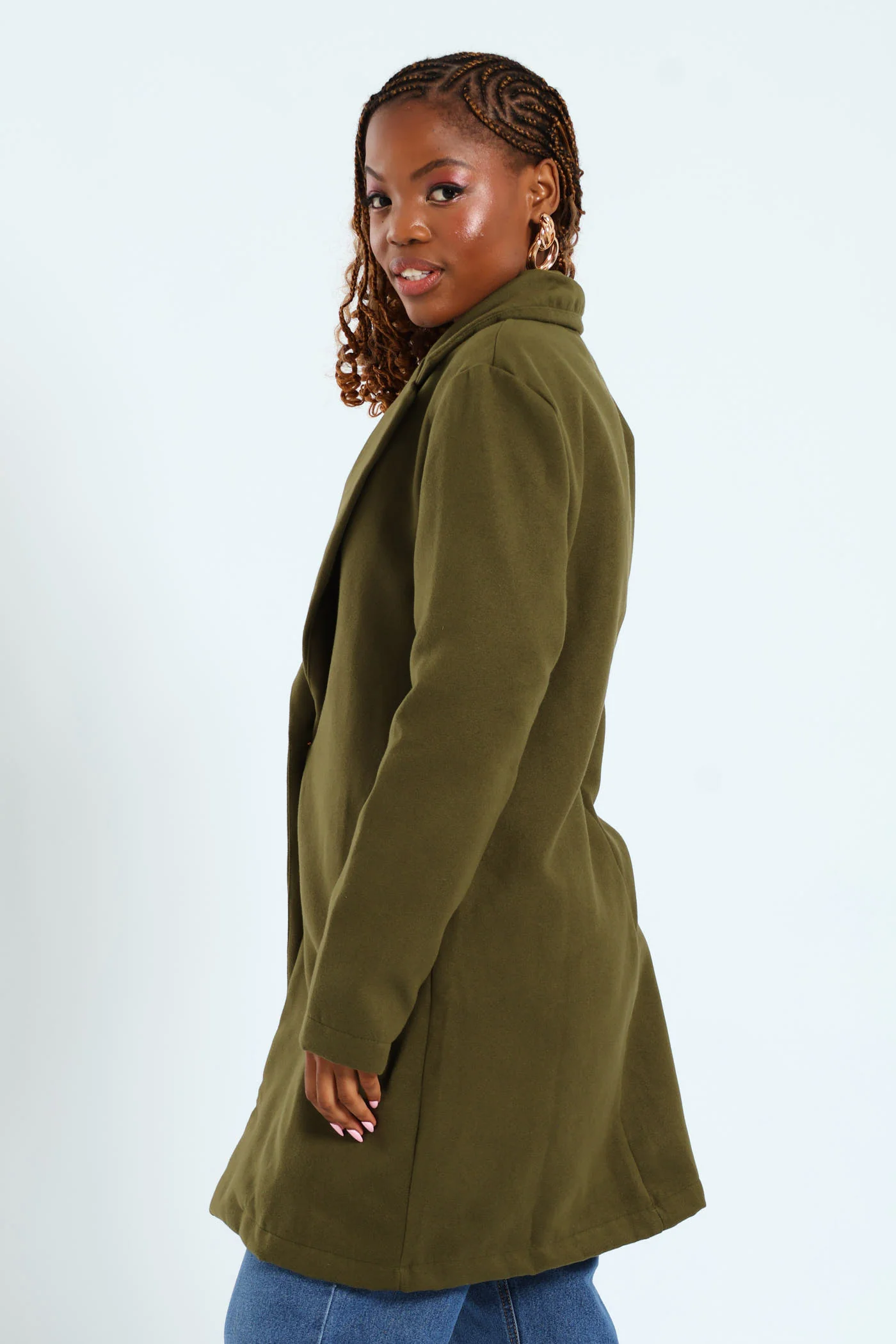 Collared Melton Basic Coat - Fatigue - Image 3