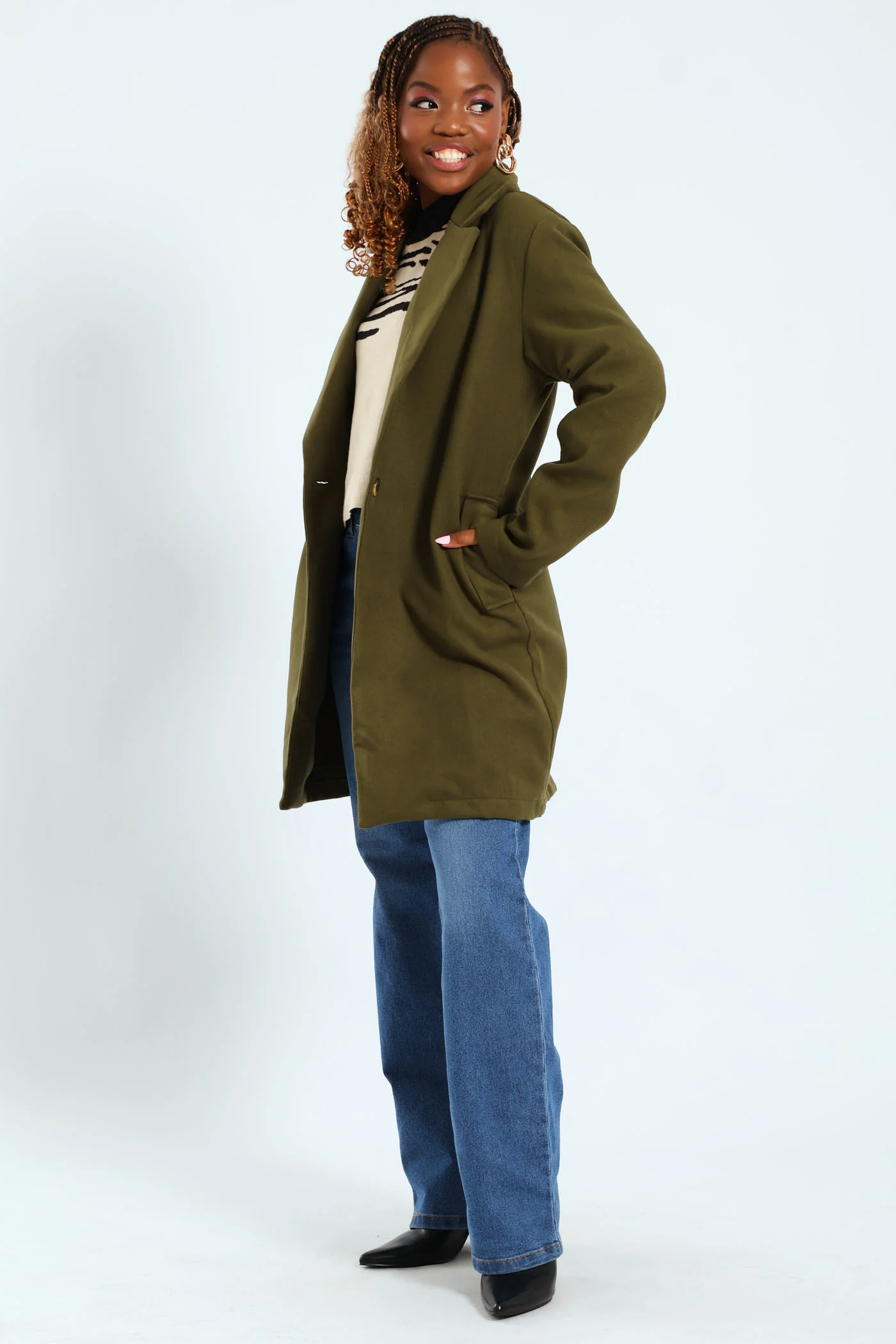 Collared Melton Basic Coat - Fatigue - Image 4
