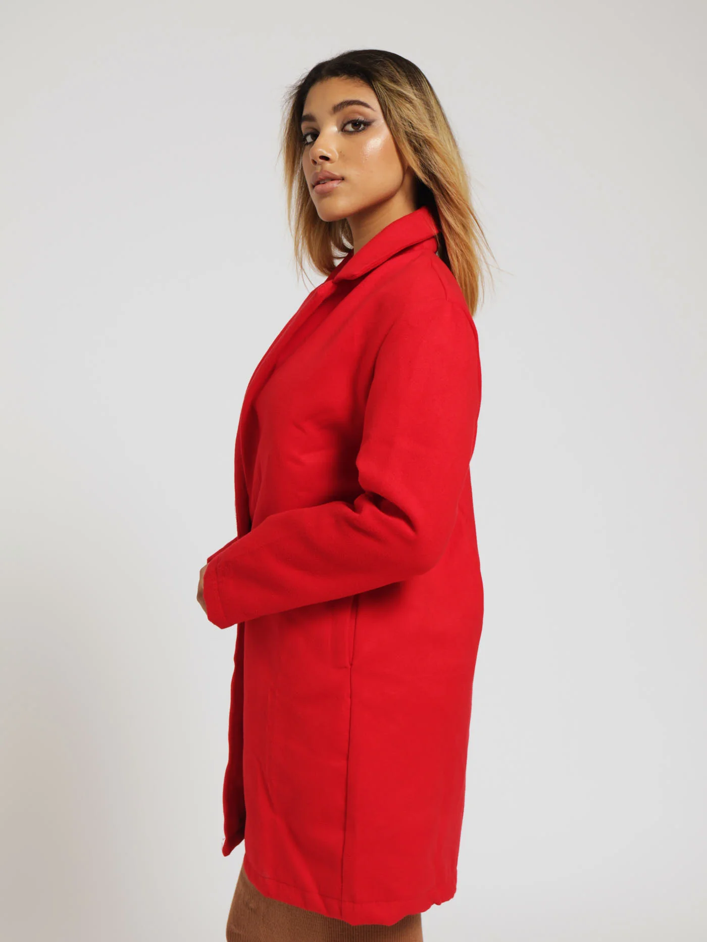 Collared Melton Basic Coat - Red - Image 2