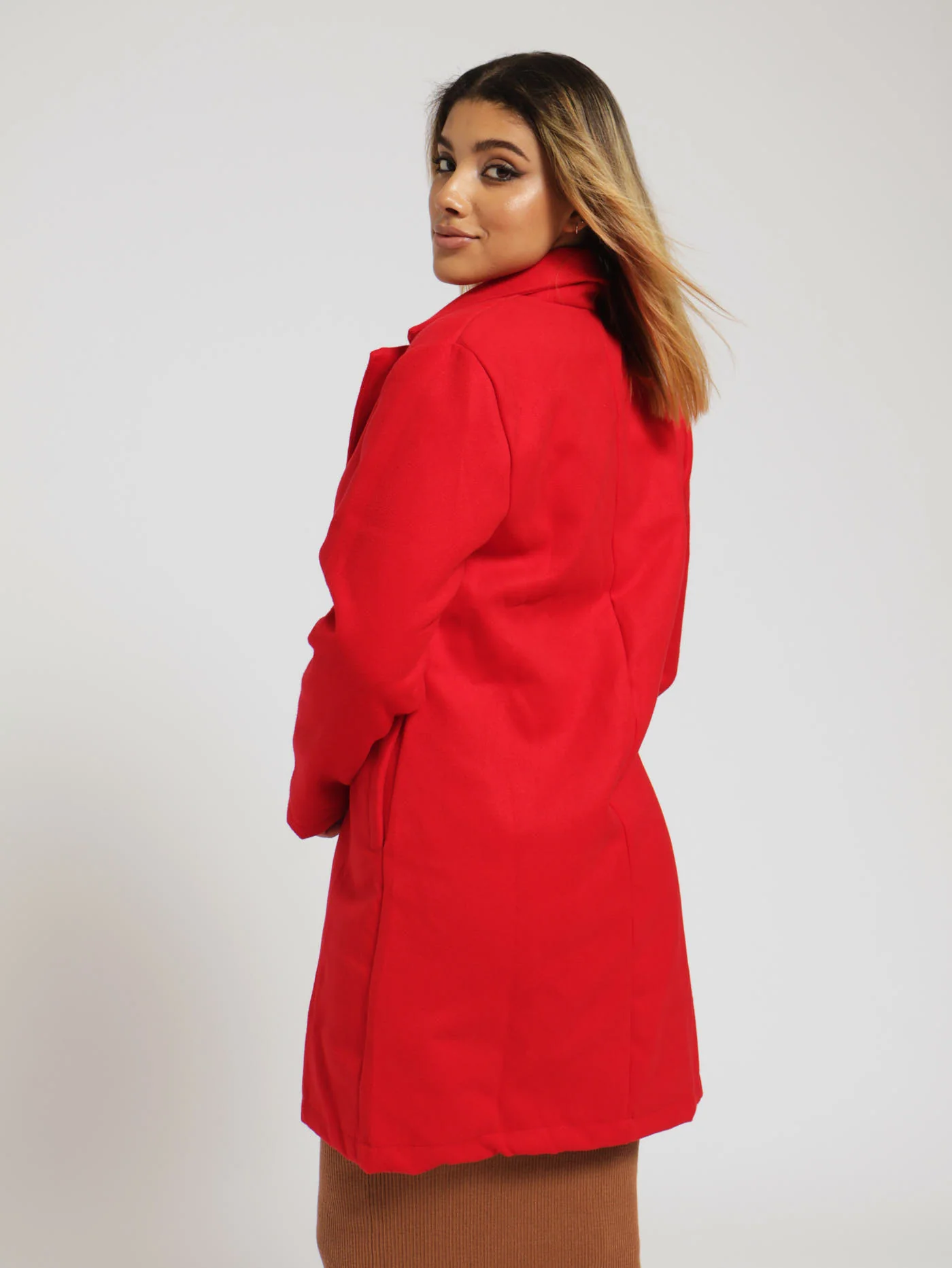 Collared Melton Basic Coat - Red - Image 3