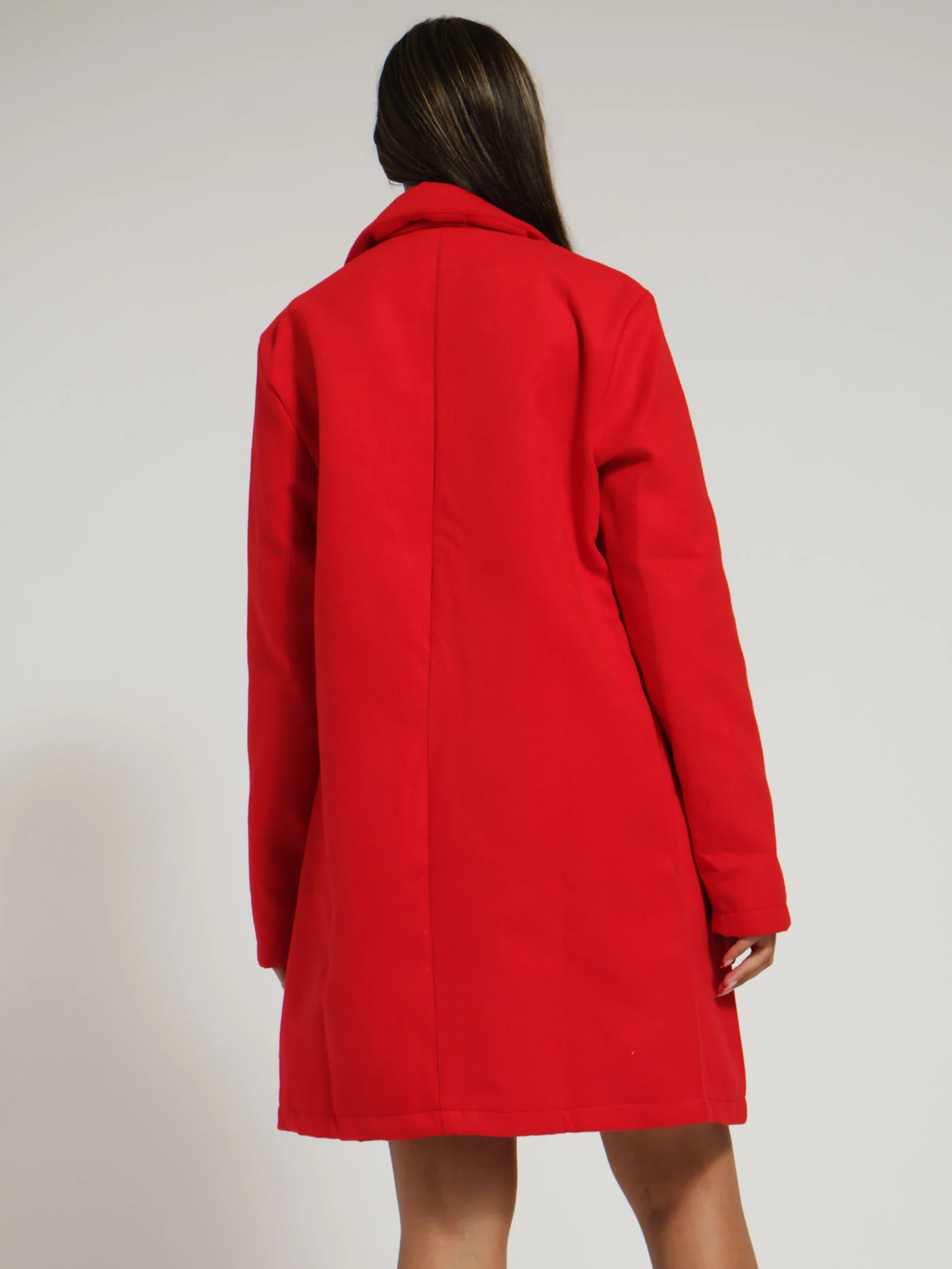 Collared Melton Basic Coat - Winter Red - Image 4
