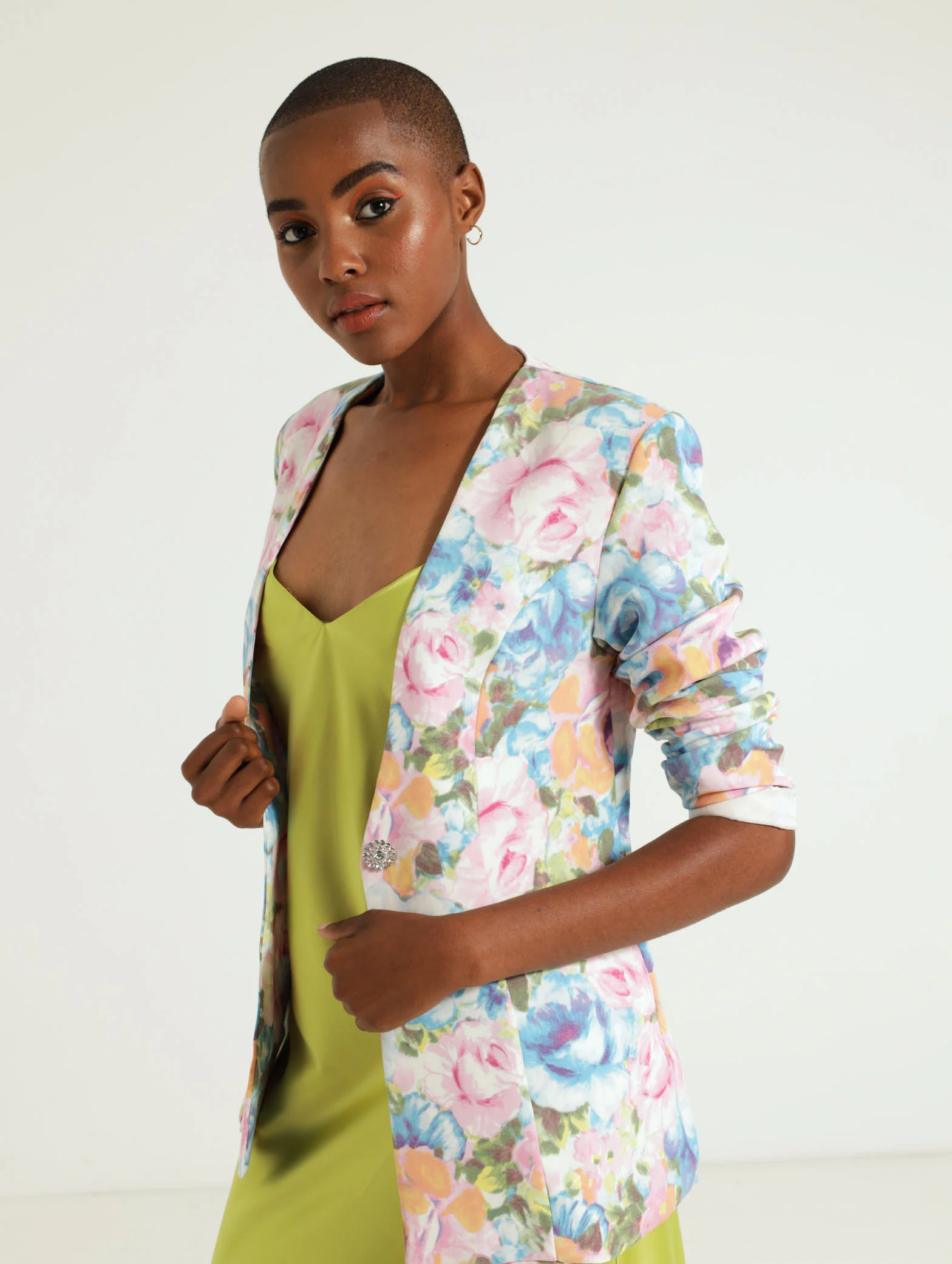 Collarless Floral Blazer - Image 2
