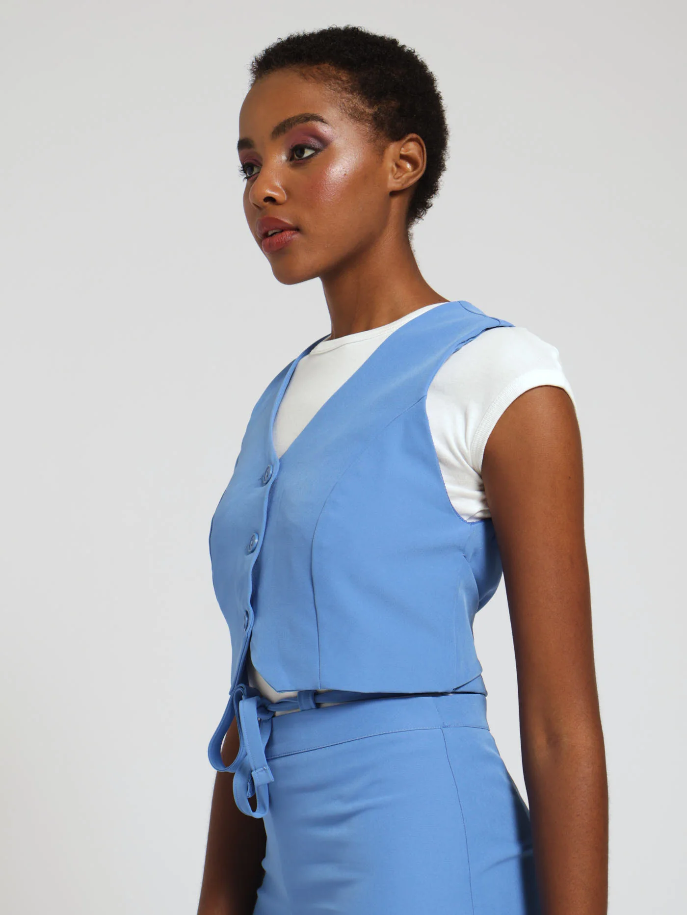Collarless Panel Waistcoat - Blue - Image 2