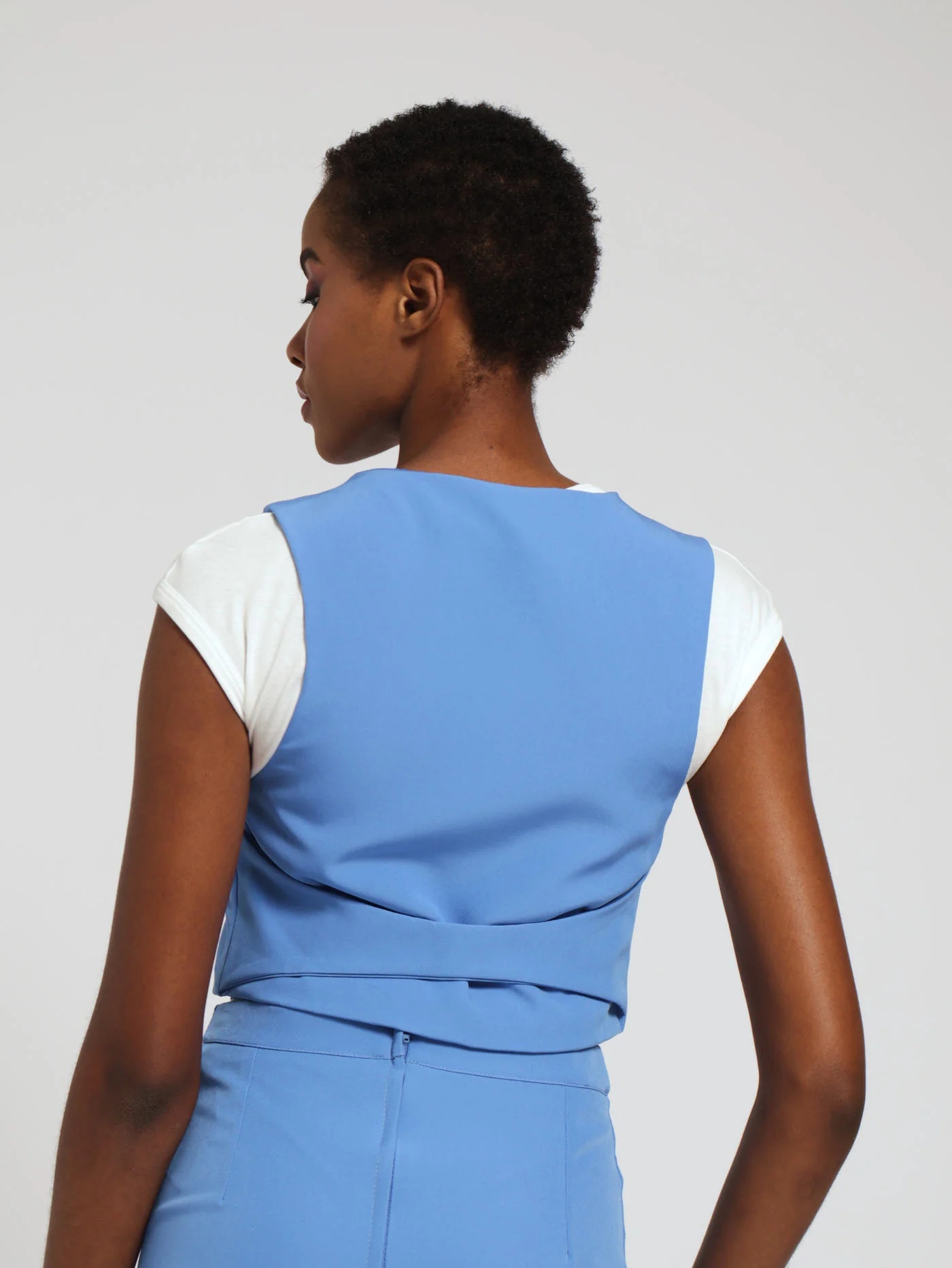 Collarless Panel Waistcoat - Blue - Image 3