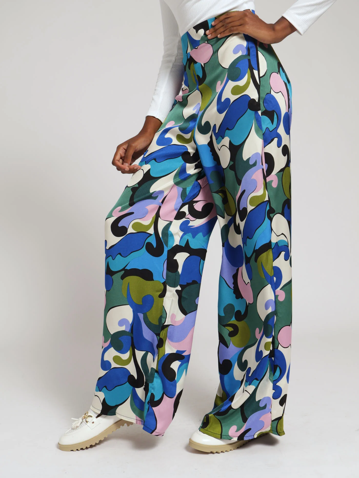 Colourful Swirl Satin Wideleg Pants - Image 2