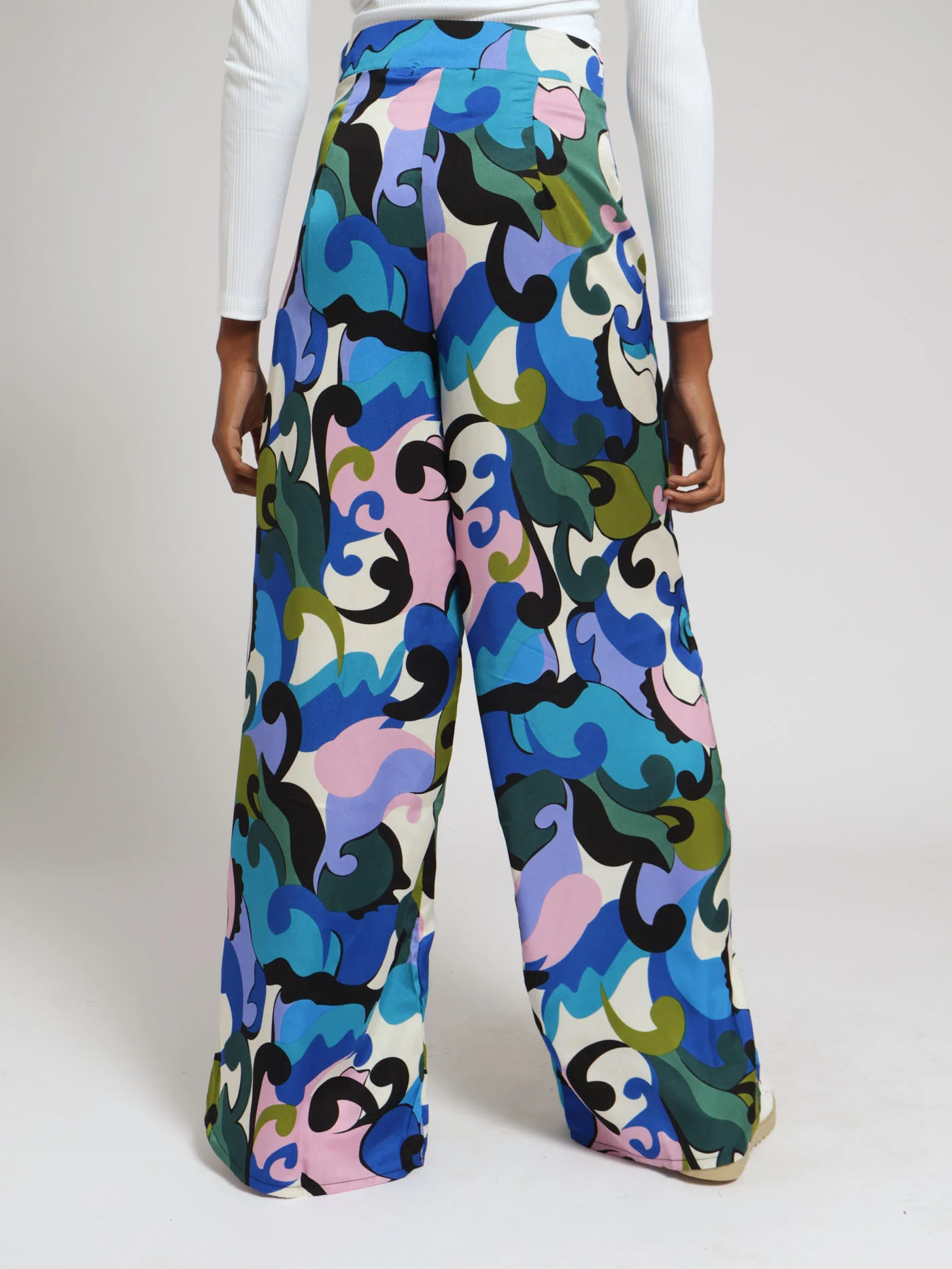 Colourful Swirl Satin Wideleg Pants - Image 3