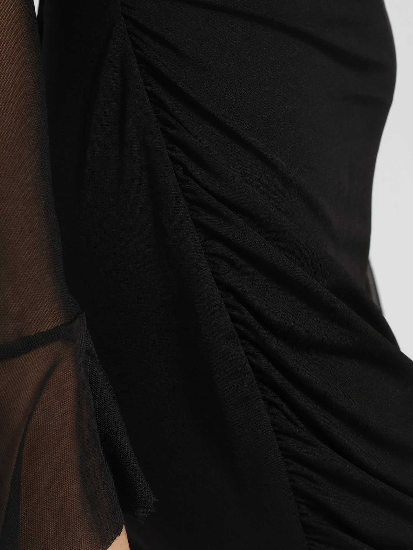 Combo Slinky Mesh Flare Sleeve Bodycon Dress - Black - Image 5