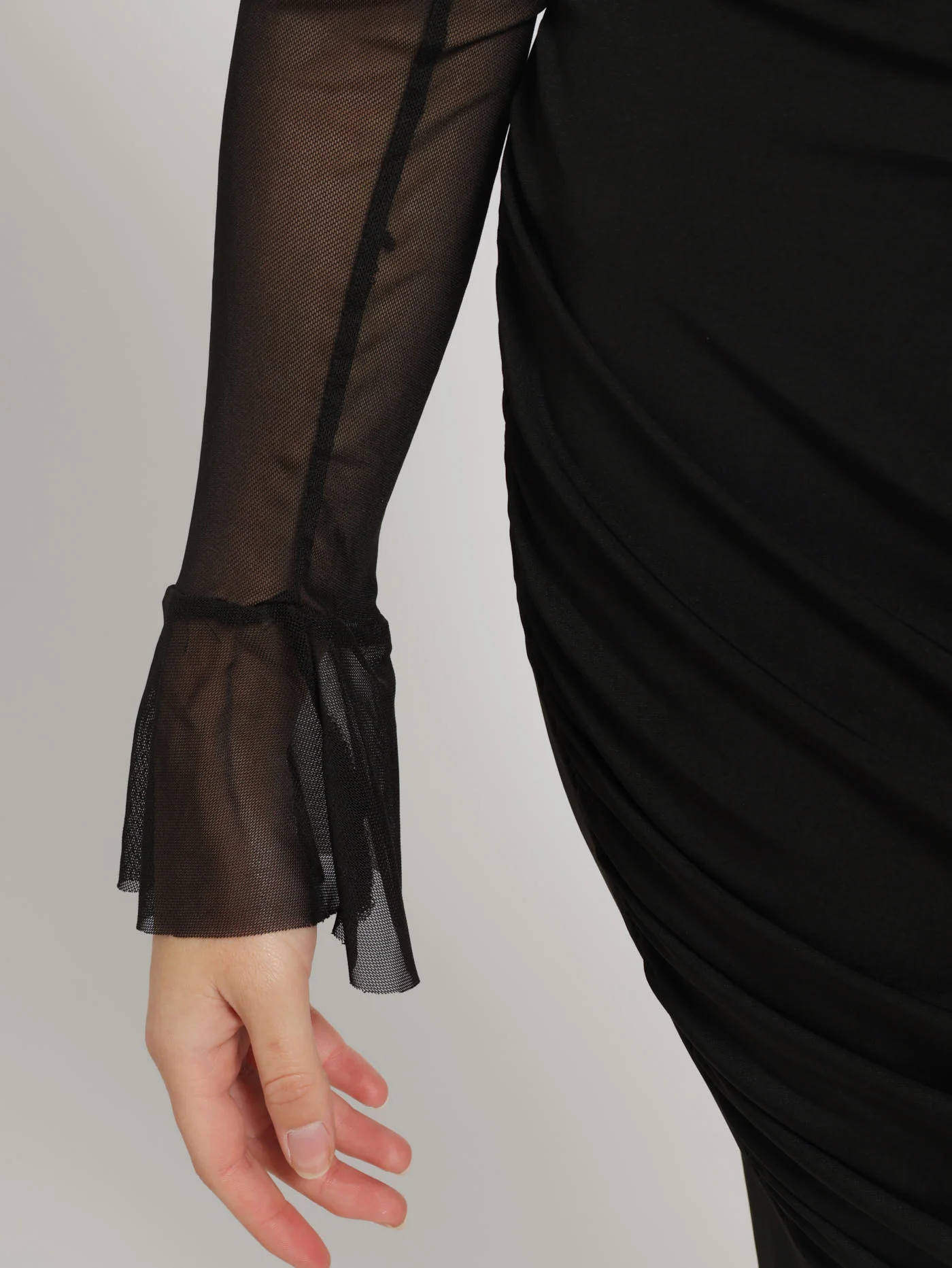 Combo Slinky Mesh Flare Sleeve Bodycon Dress - Black - Image 7
