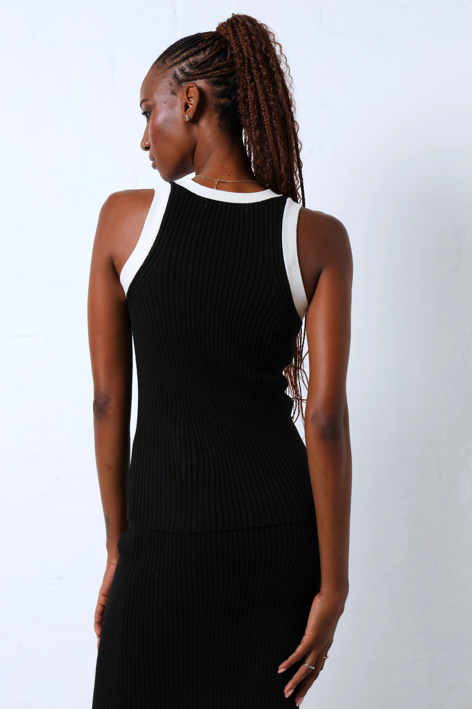 Contrast Binding Button Through Knitwear Top - Black/Cream - Image 3