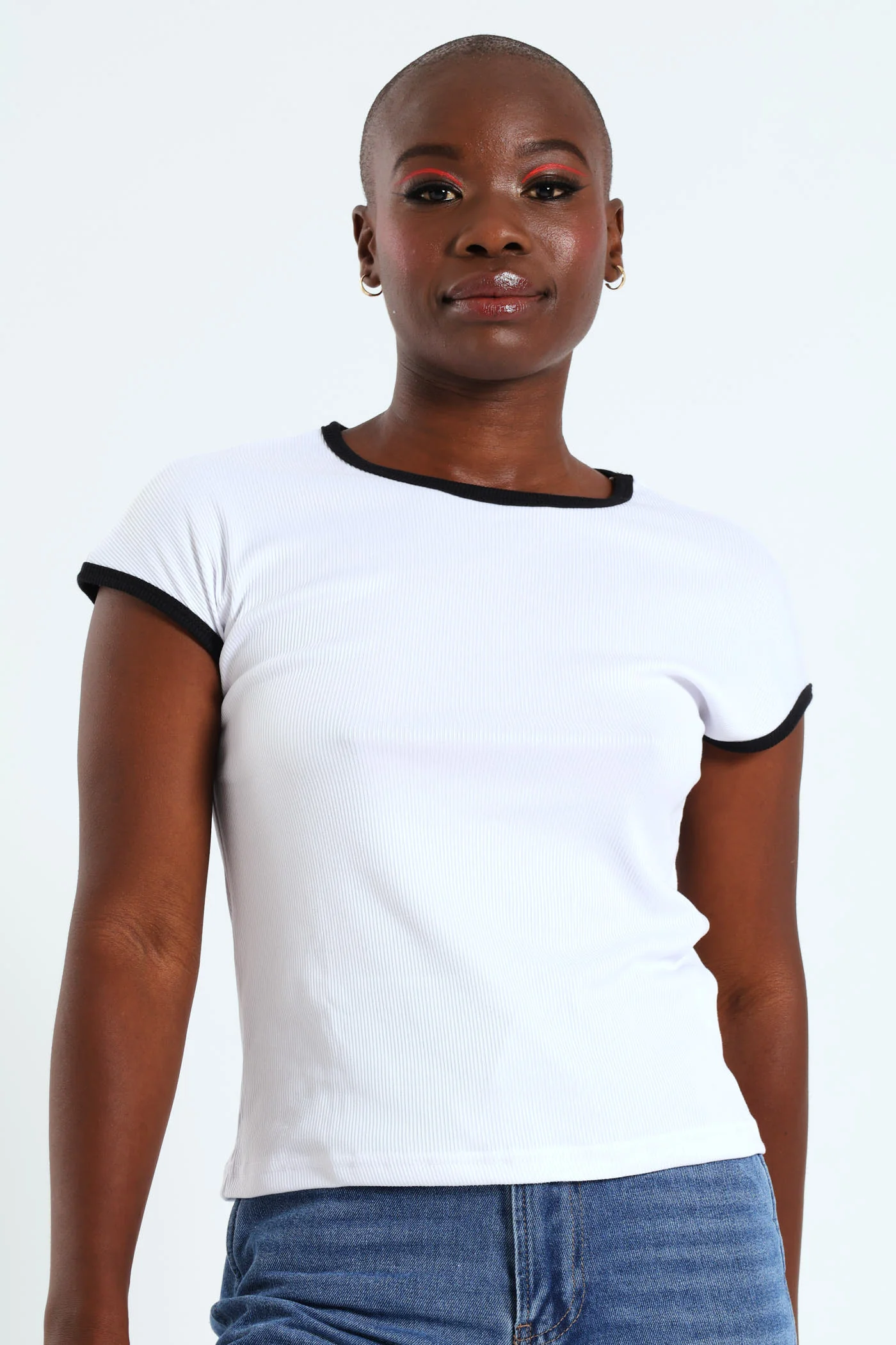 Contrast Binding Rib Tee - White