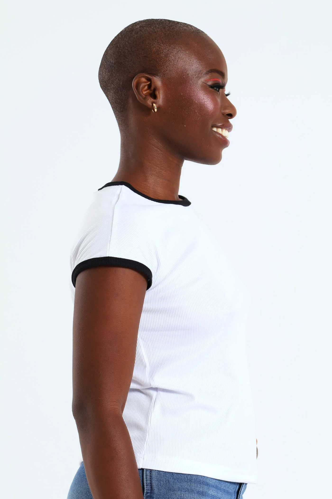 Contrast Binding Rib Tee - White - Image 3