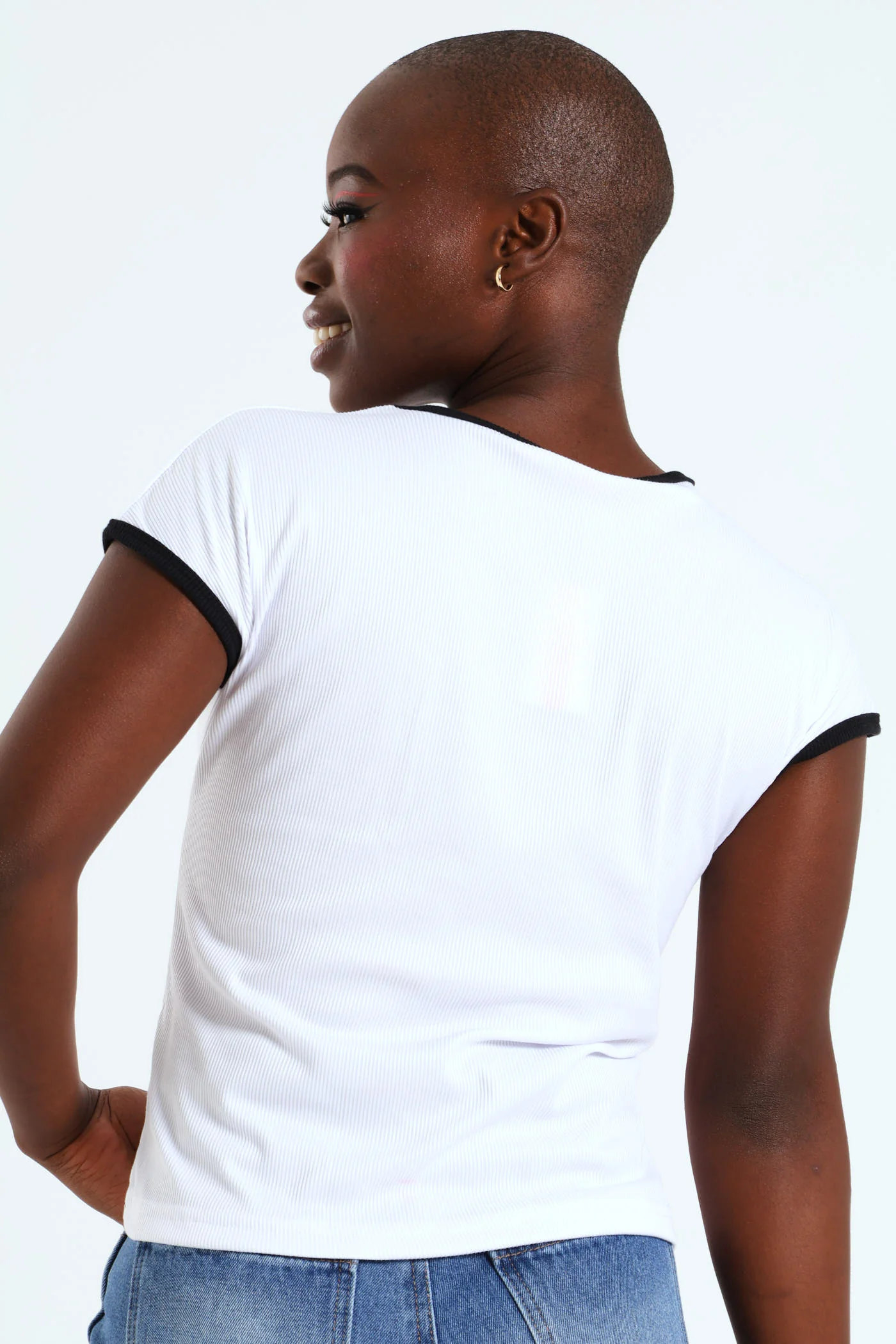 Contrast Binding Rib Tee - White - Image 4