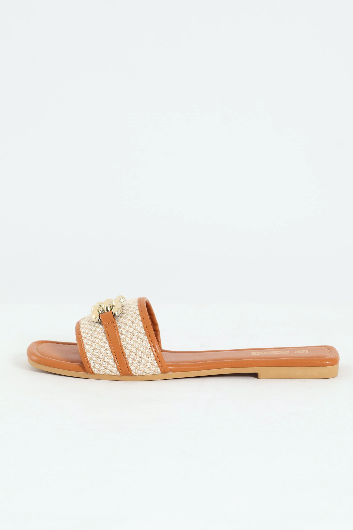 Contrast Binding & Stud One Strap Mule Sandal - Natural