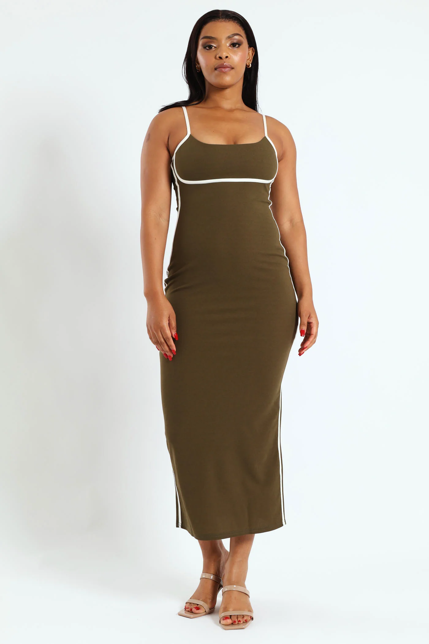Contrast Binding Trim Bodycon Dress - Fatigue