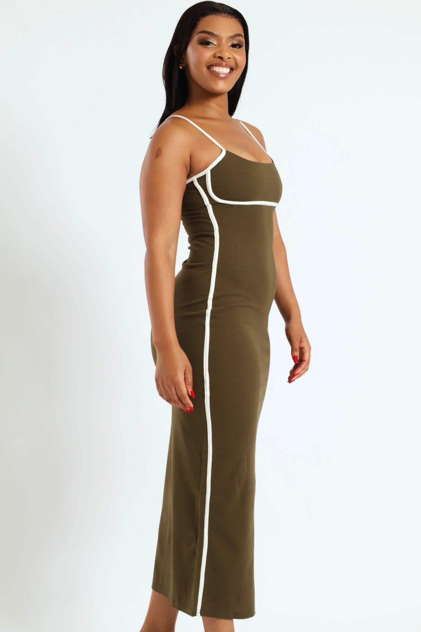 Contrast Binding Trim Bodycon Dress - Fatigue - Image 3
