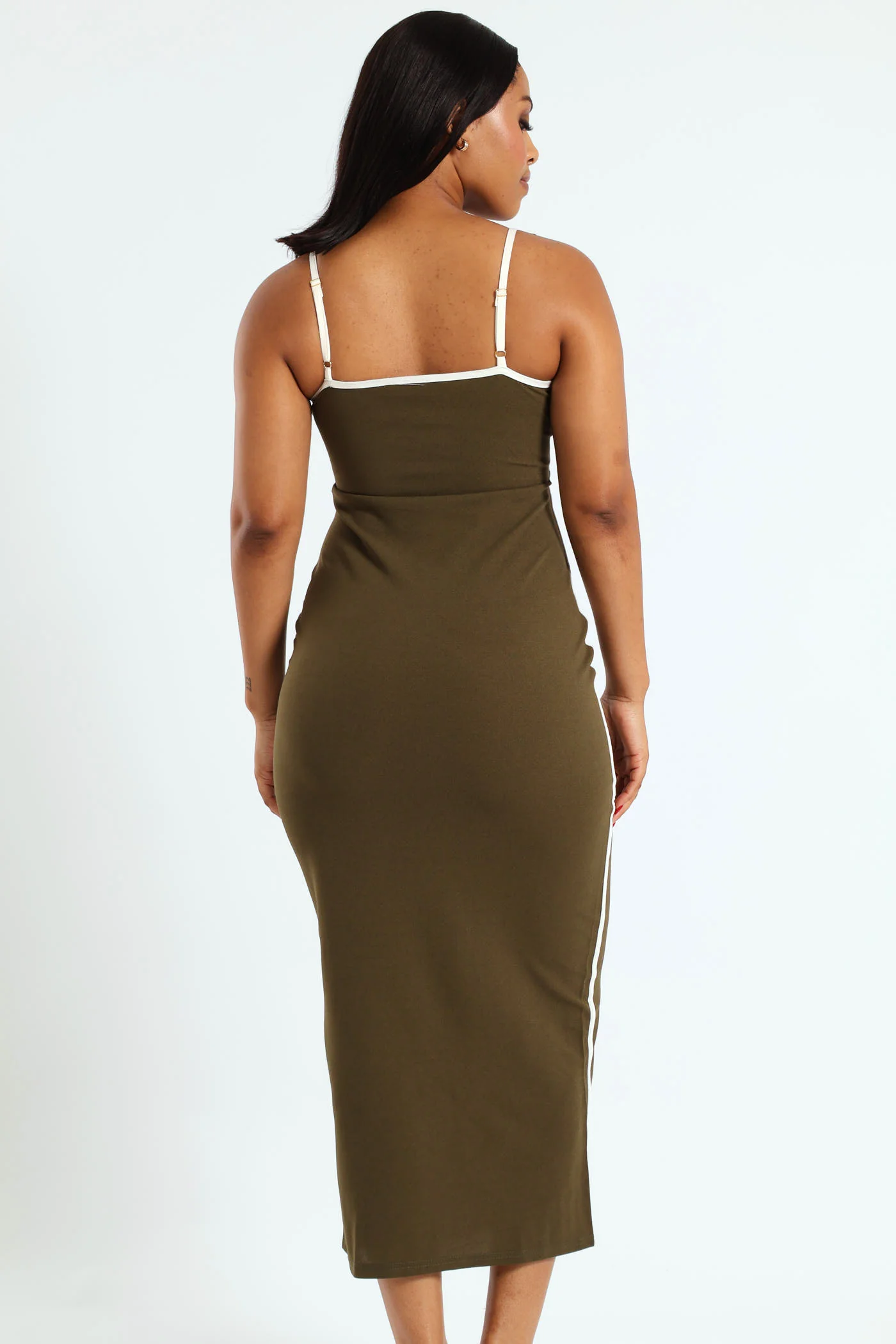 Contrast Binding Trim Bodycon Dress - Fatigue - Image 4