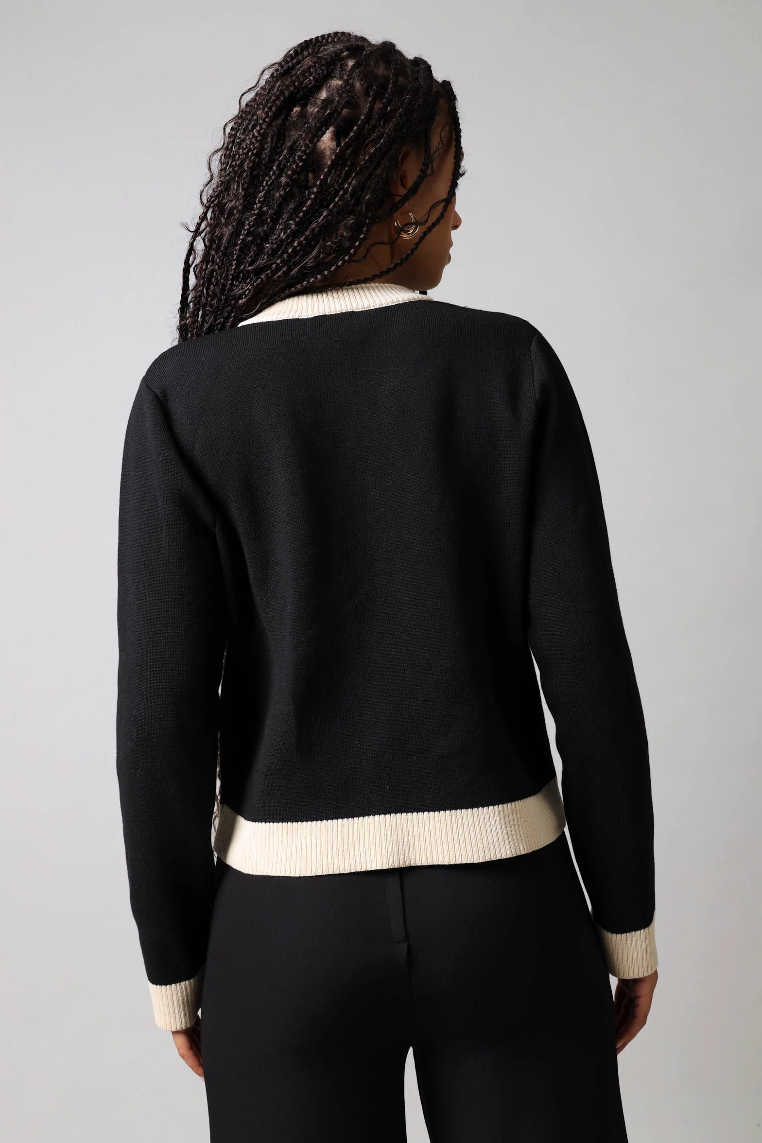 Contrast Cardigan - Black/Cream - Image 4