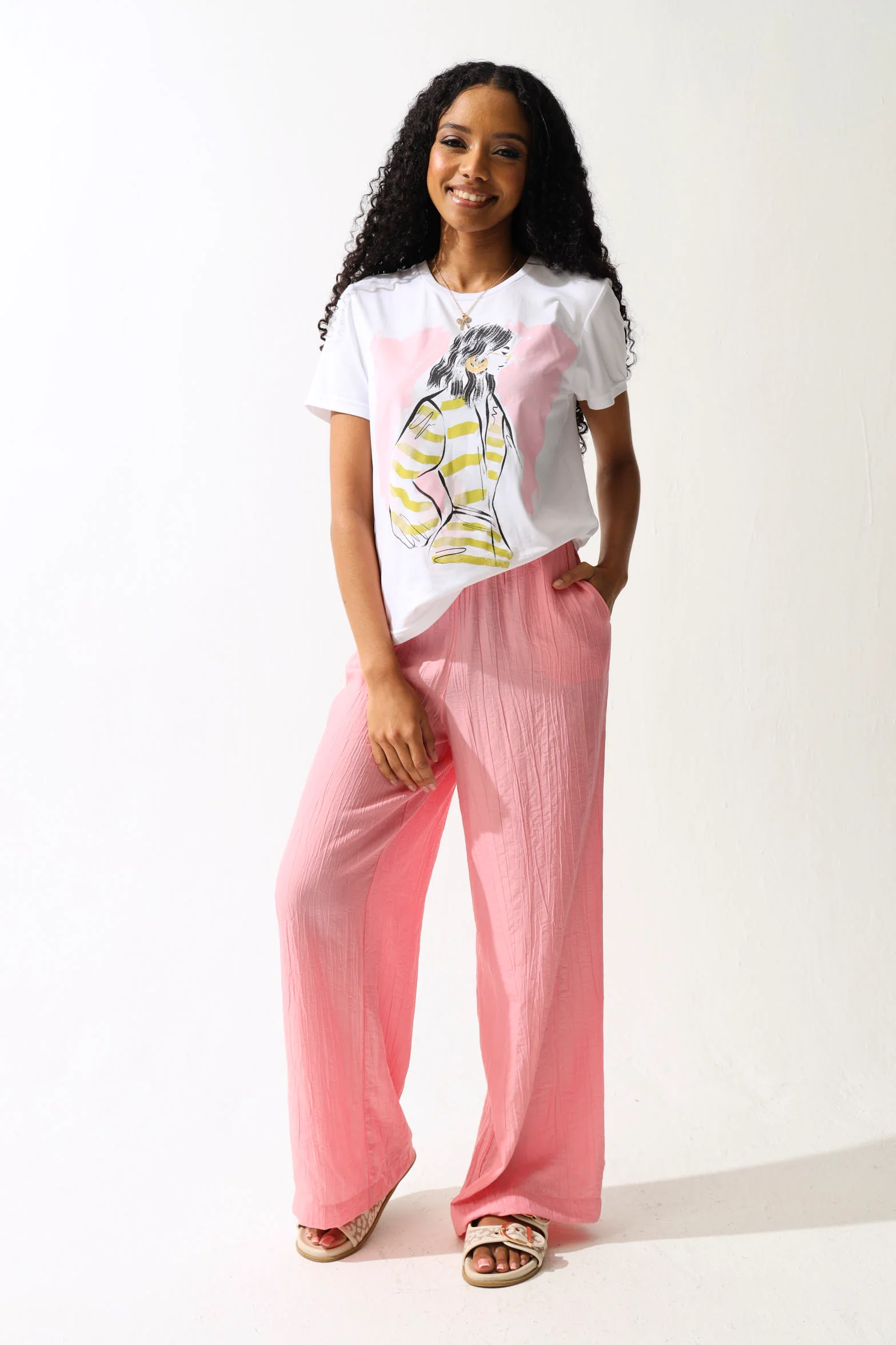 Contrast Colour Stripe Screen Tee - White - Image 5