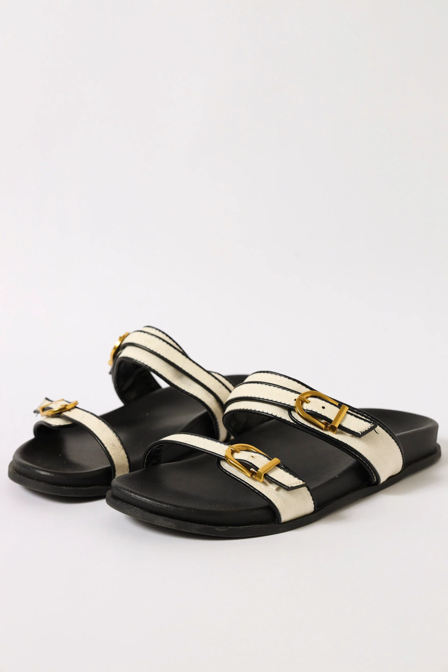 Contrast Detail Double Strap Moulded Sandal  - Black