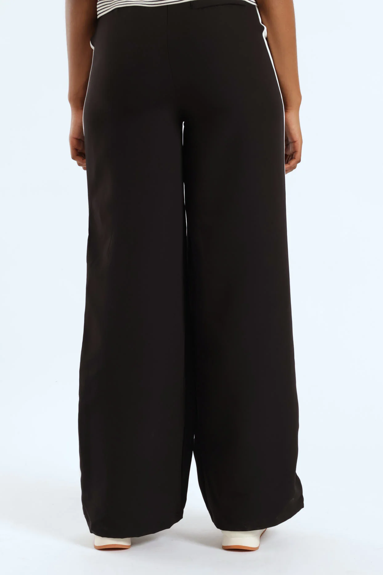 Contrast Detail Wideleg Pants - Black/White - Image 3