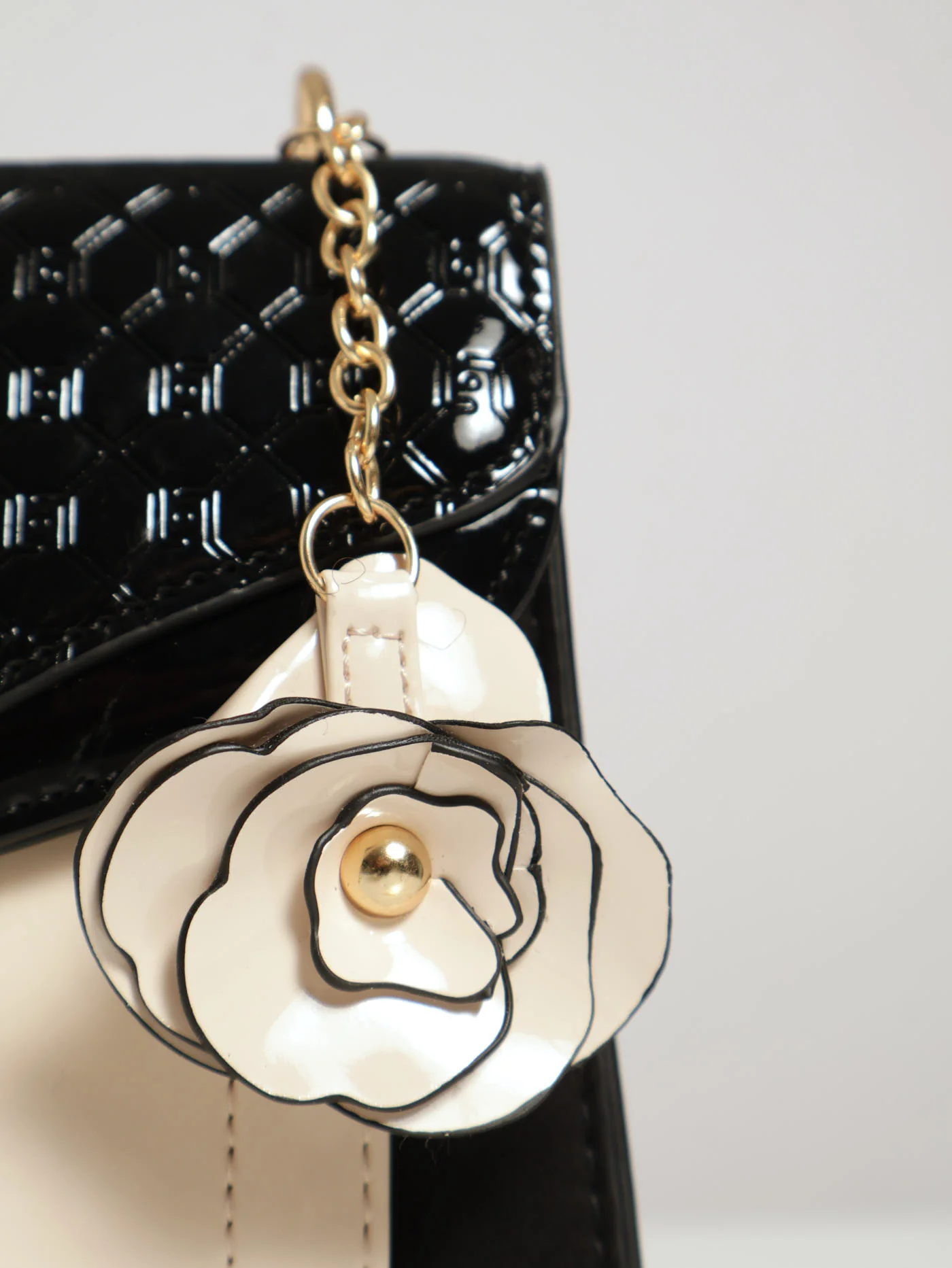Contrast Embossed Monogram Satchel Bag - Black/Cream - Image 2