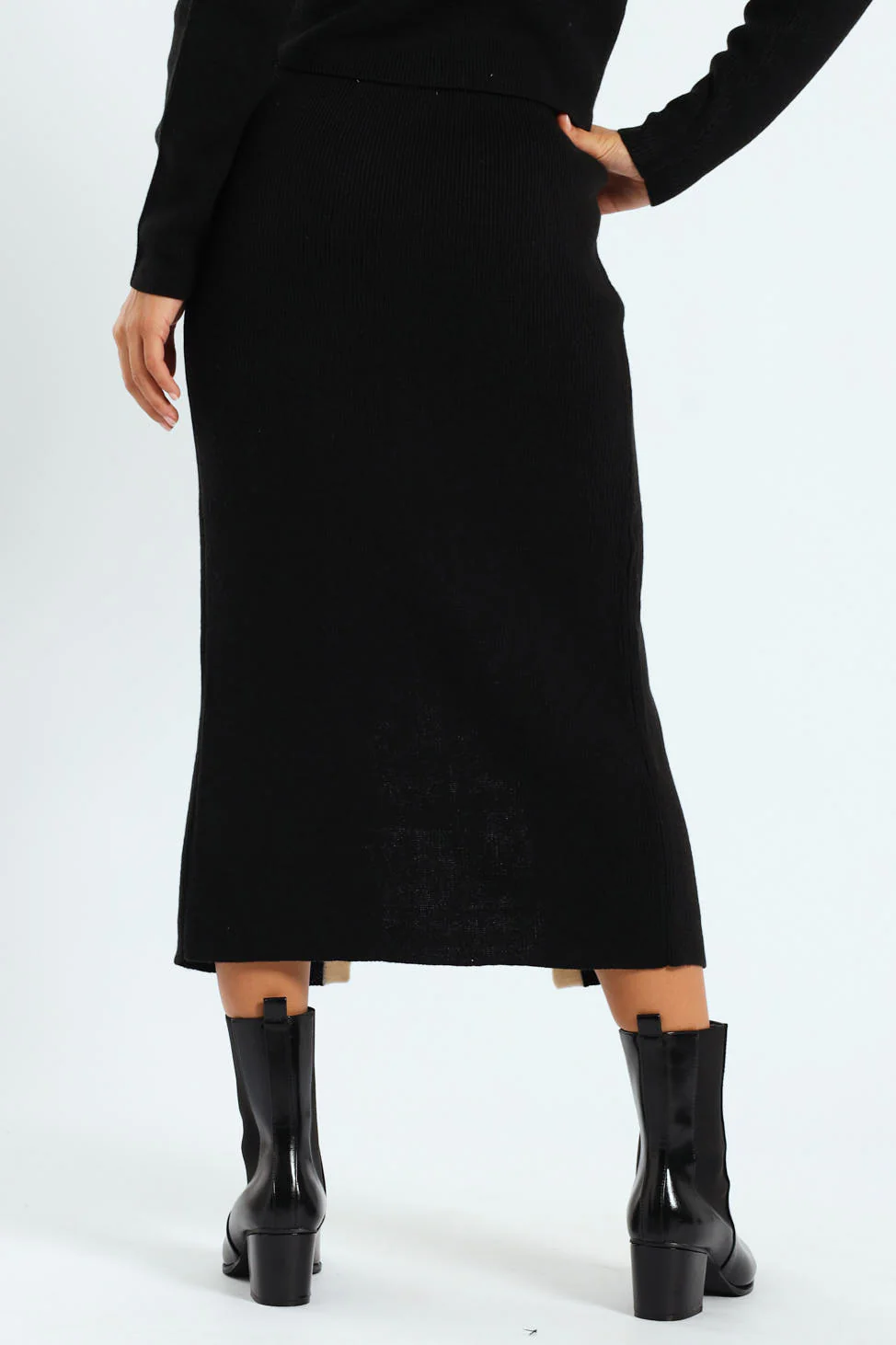 Contrast Knitwear Midi Skirt - Black/Cream - Image 3