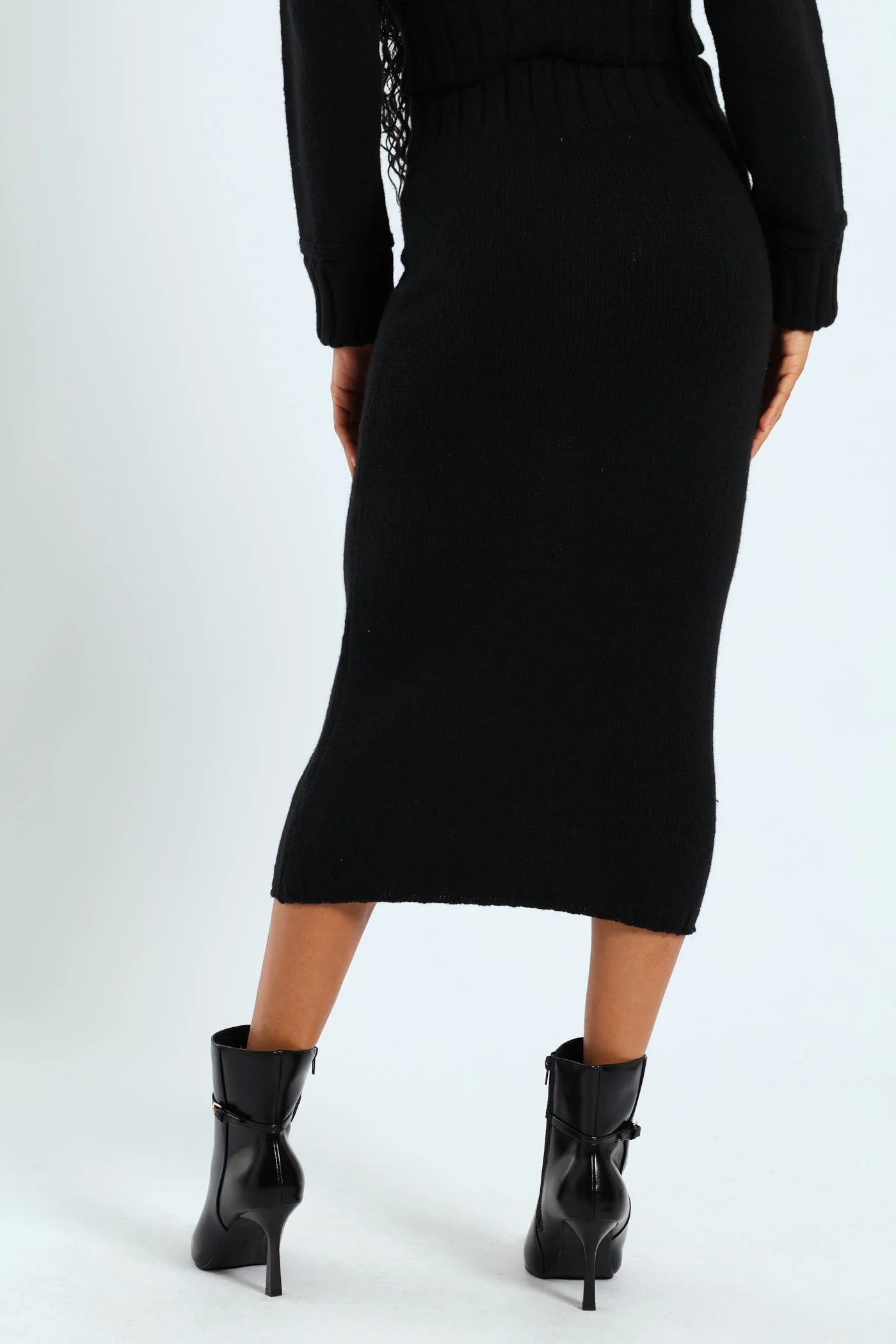 Contrast Ribb Knitwear Midi Skirt - Black - Image 5