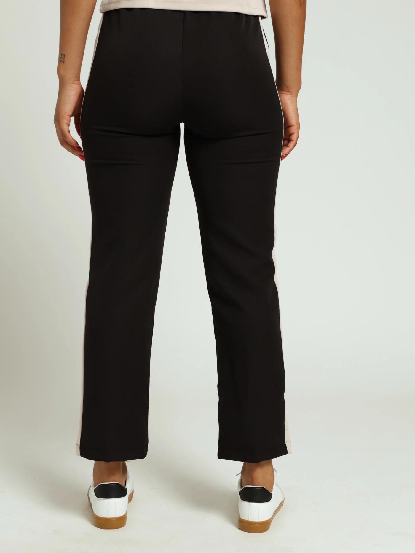 Contrast Side Stripe Barbie Slim Leg Pants - Black/Beige - Image 3