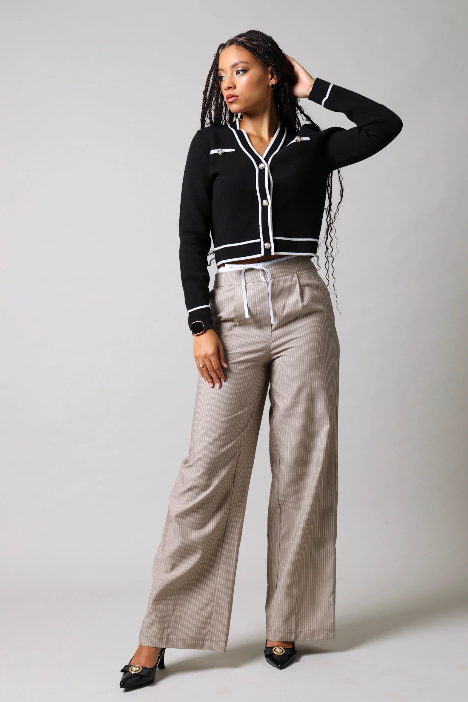 Contrast Tipping Cardigan - Black/White
