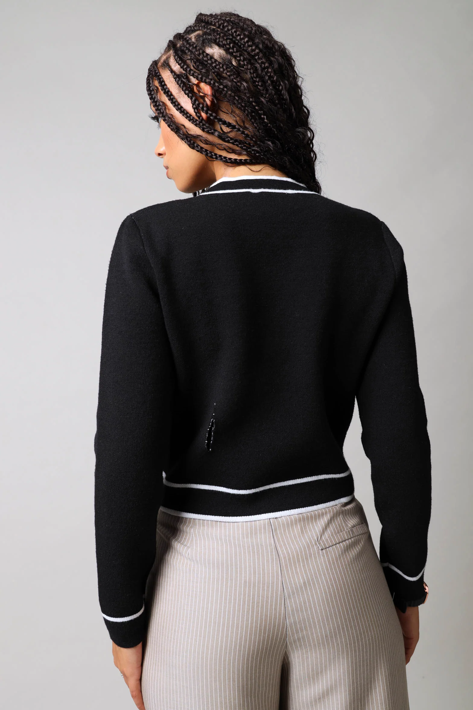 Contrast Tipping Cardigan - Black/White - Image 5