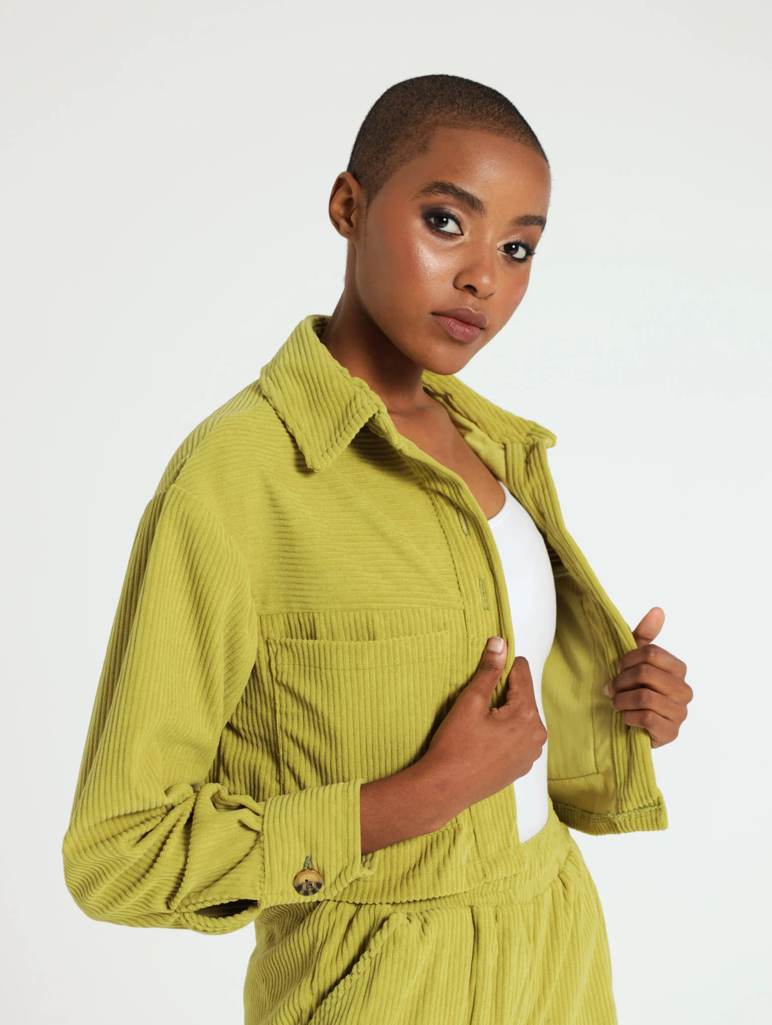 Cord Button Through Cropped Shirt - Image 3