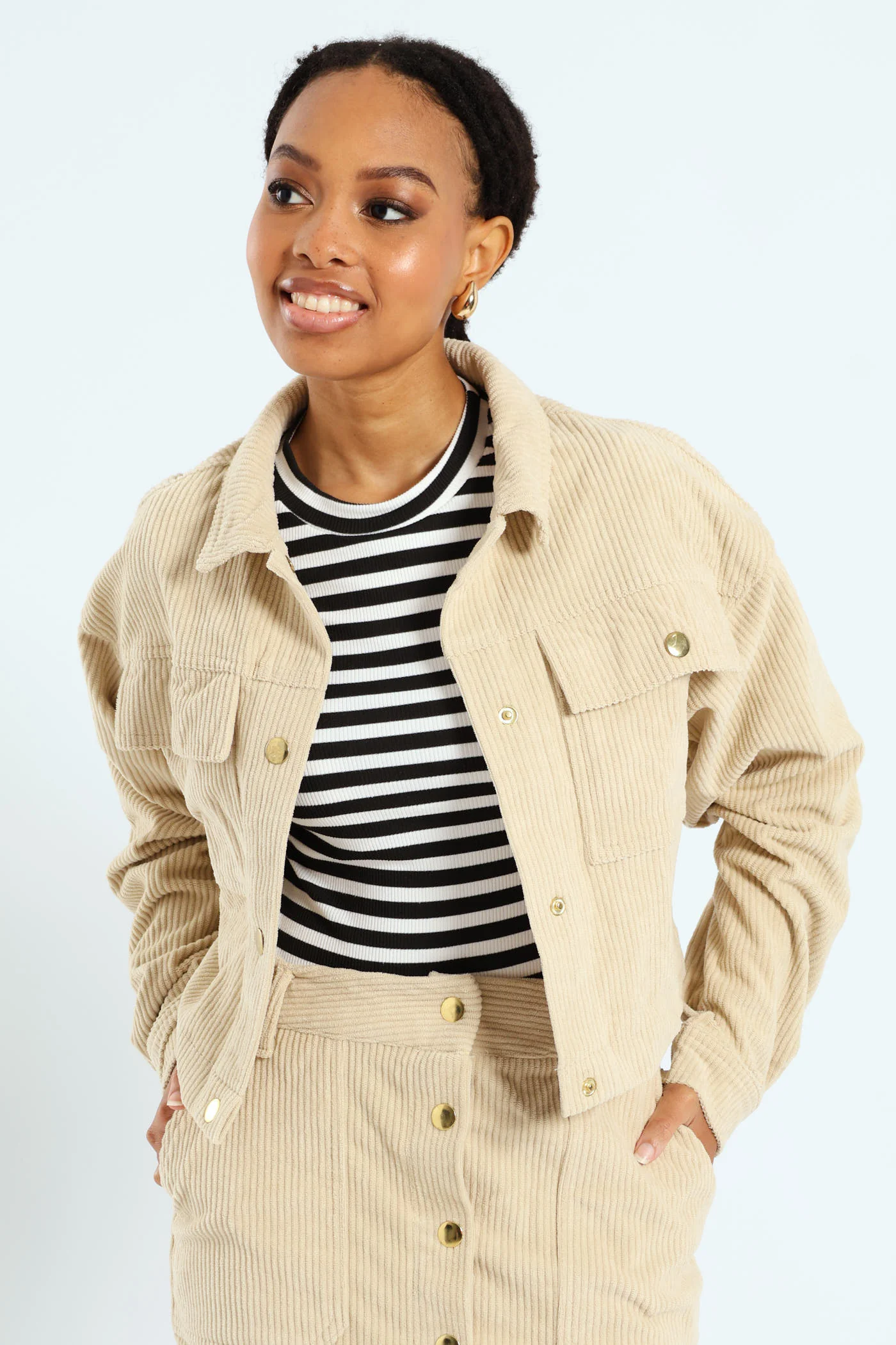 Corduroy Shacket - Brown - Image 2