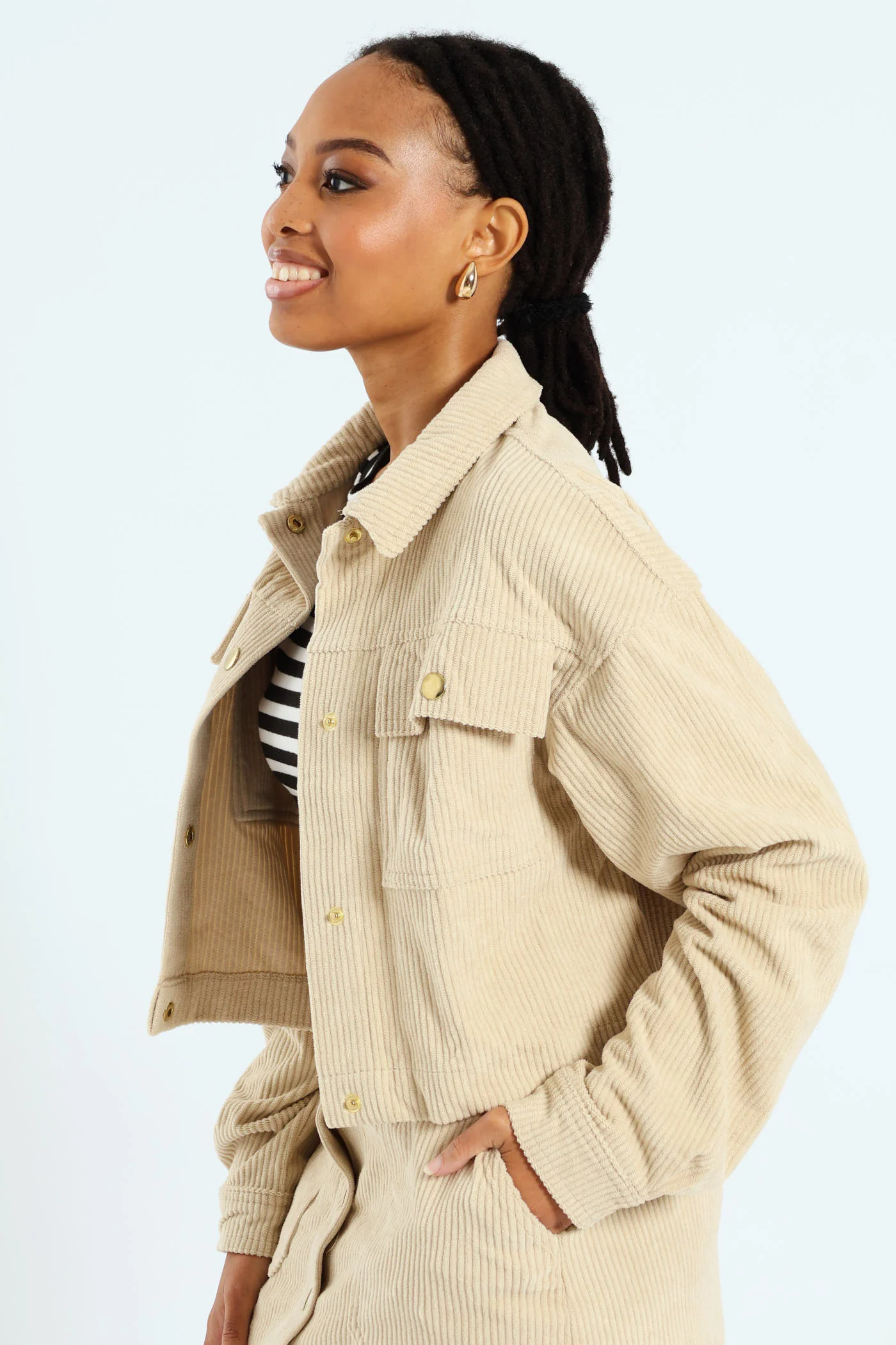 Corduroy Shacket - Brown - Image 3