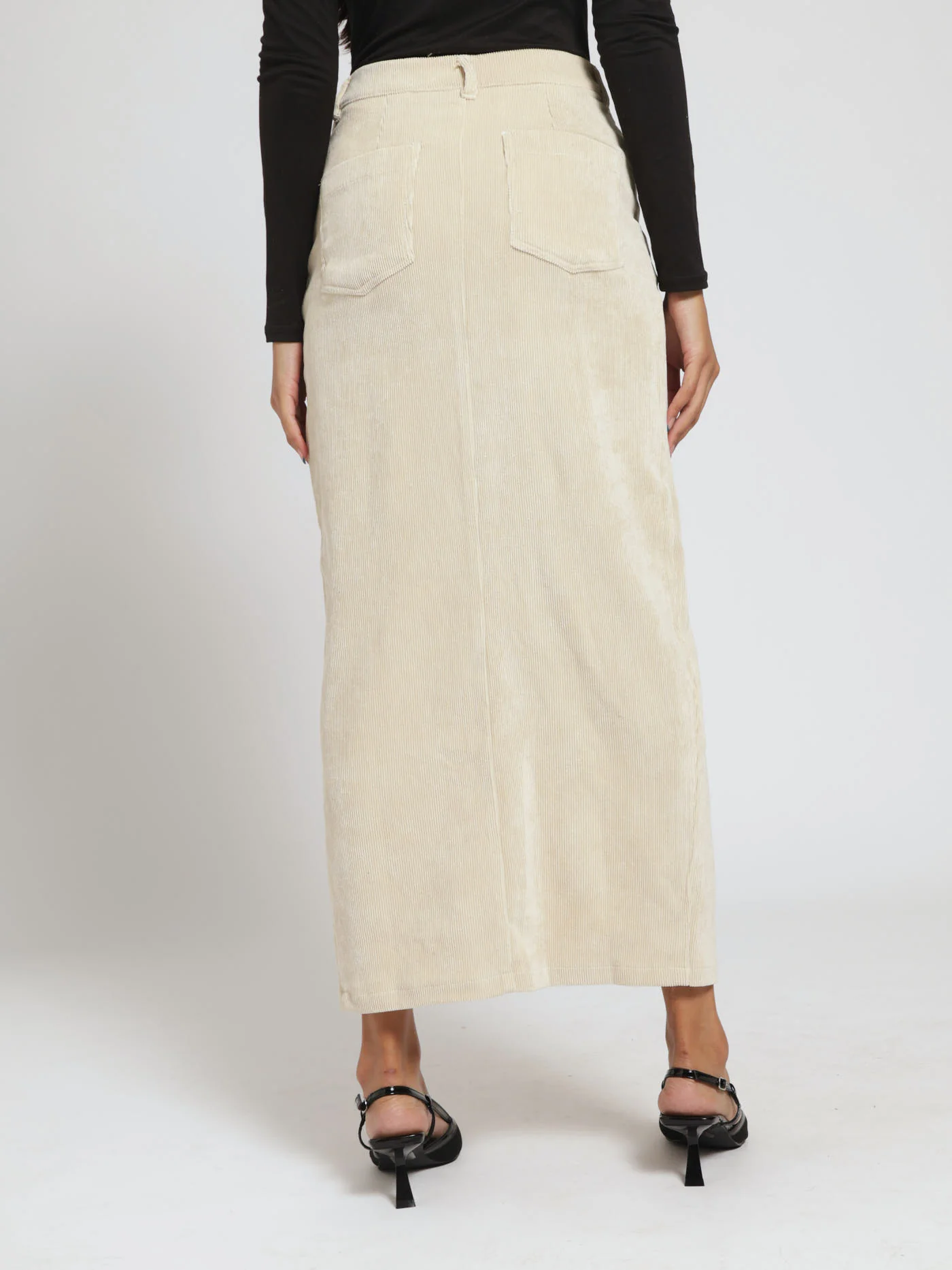 Corduroy Midi Skirt - Beige - Image 3