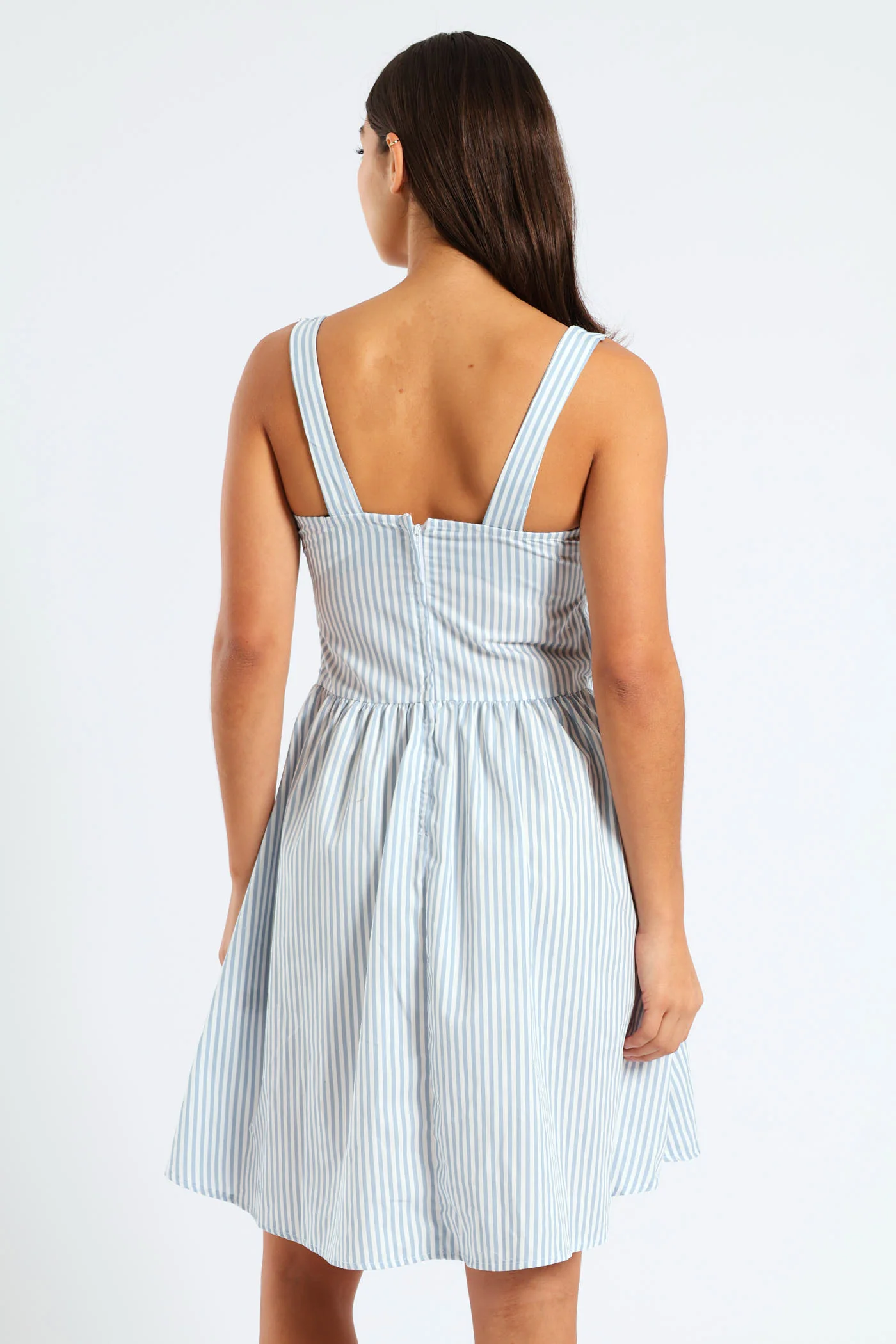 Corset Look Stripe Poplin Mini Dress - White/Blue - Image 6