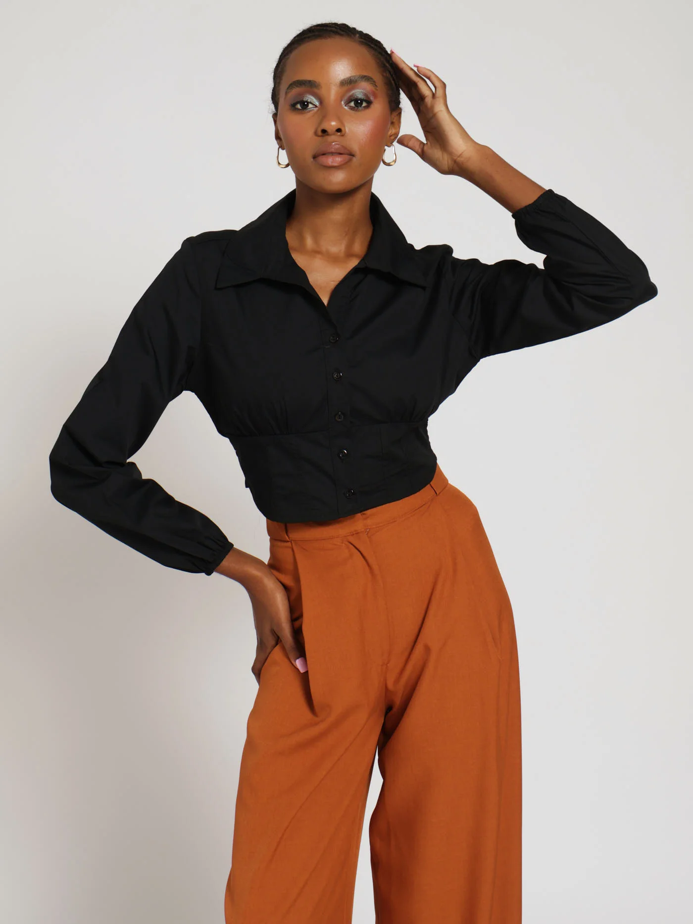 Corset Poplin Shirt - Black