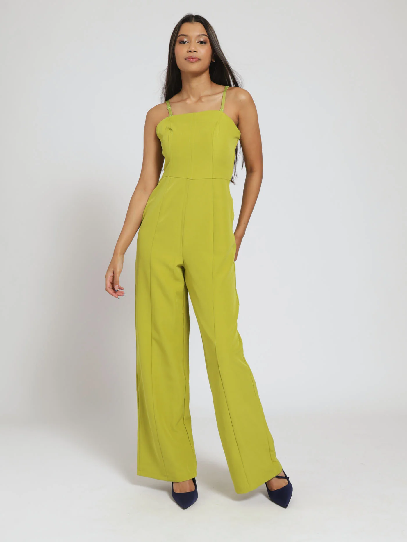 Corset Style Boobtube Wideleg Jumpsuit - Chartreuse