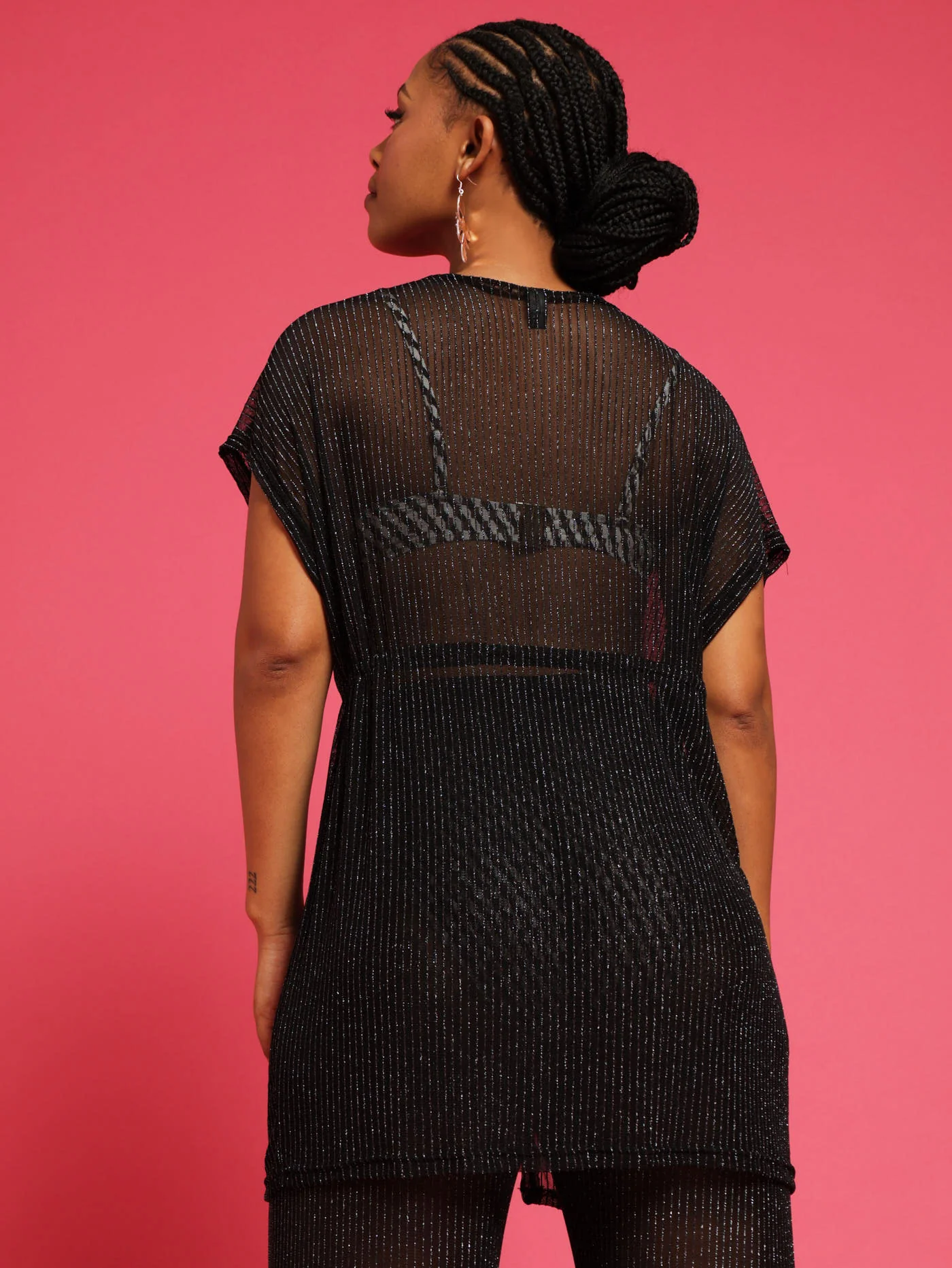Mesh Kaftan Lurex Coverup - Black - Image 5