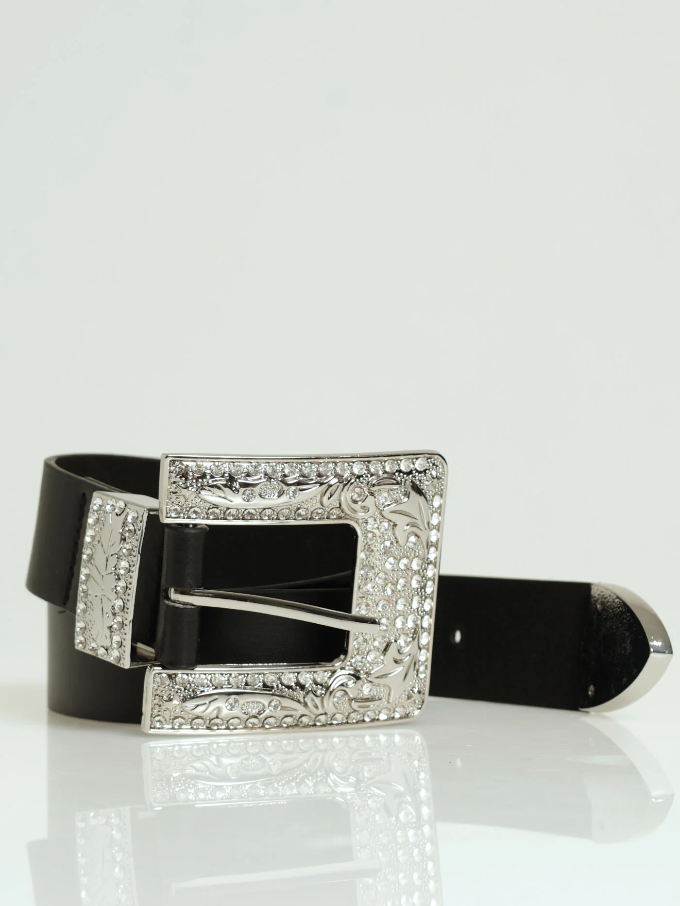 Cowboy Diamante Buckle Belt - Black - Image 2
