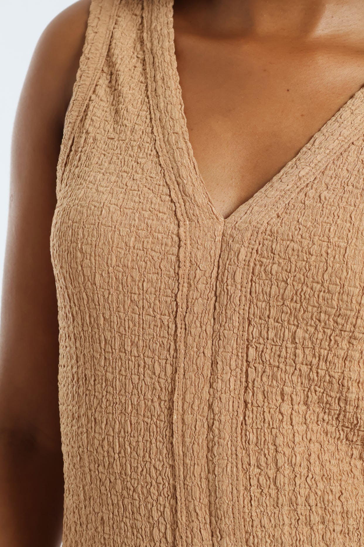 Crinkle Knit Binding Front Maxi Dress - Caramel - Image 4