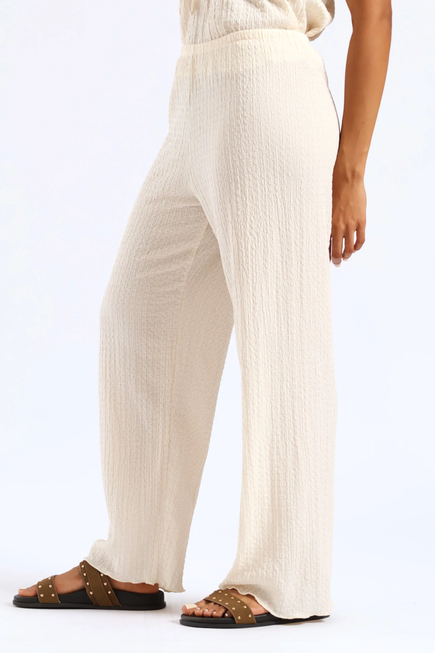 Crinkle Knit Culotte Pants - Cream - Image 4