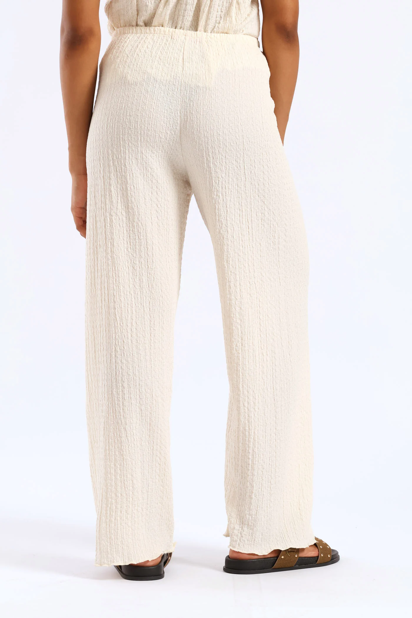 Crinkle Knit Culotte Pants - Cream - Image 7