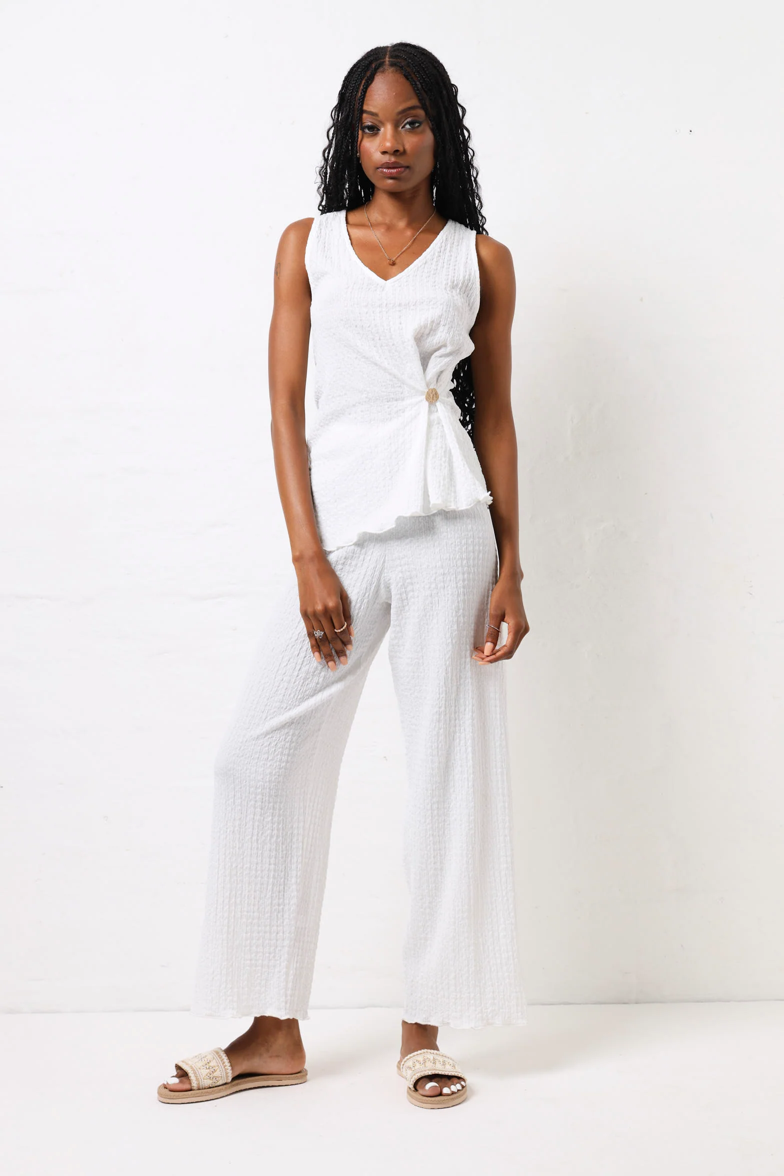 Crinkle Knit Culotte Pants - Milk
