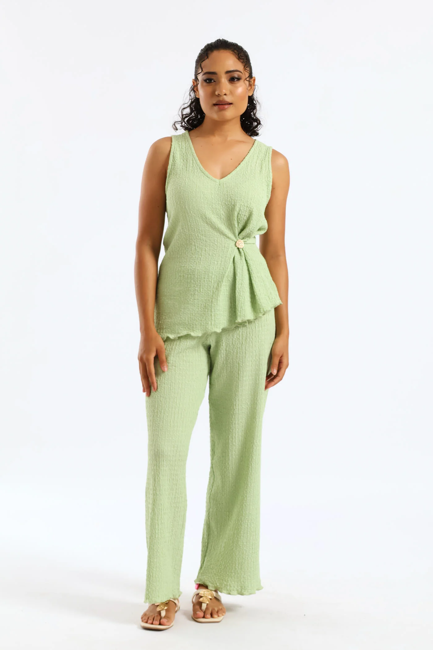 Crinkle Knit Culotte Pants - Mint - Image 2