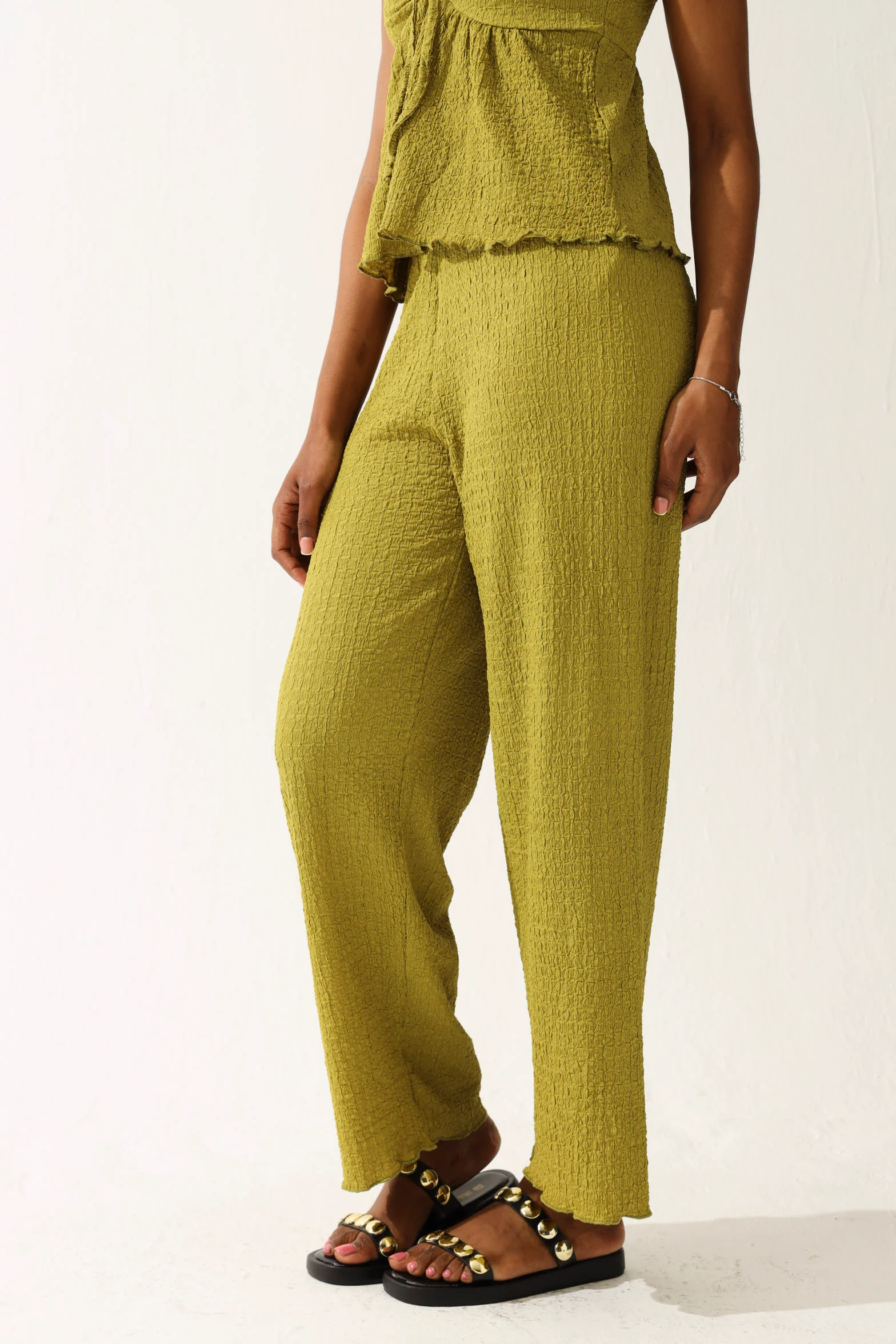 Crinkle Knit Culotte Pants - Olive - Image 3