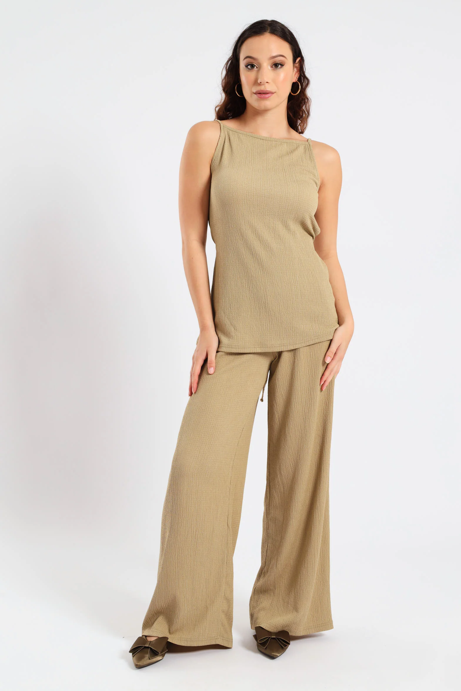 Crinkle Knit High Neck Long Length Top - Sage - Image 2