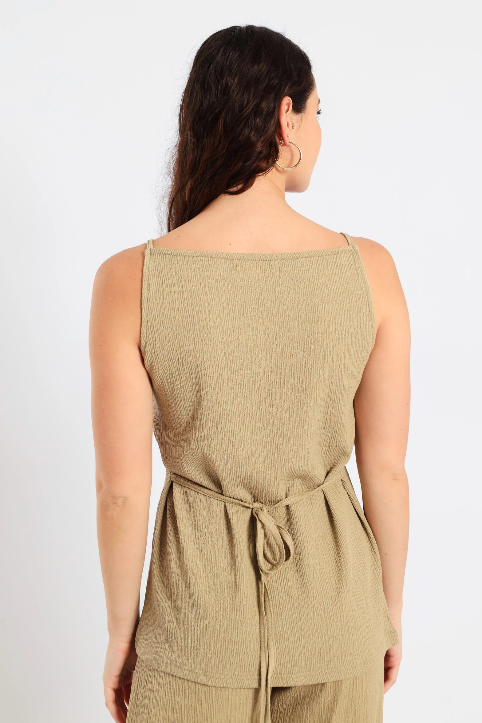 Crinkle Knit High Neck Long Length Top - Sage - Image 6