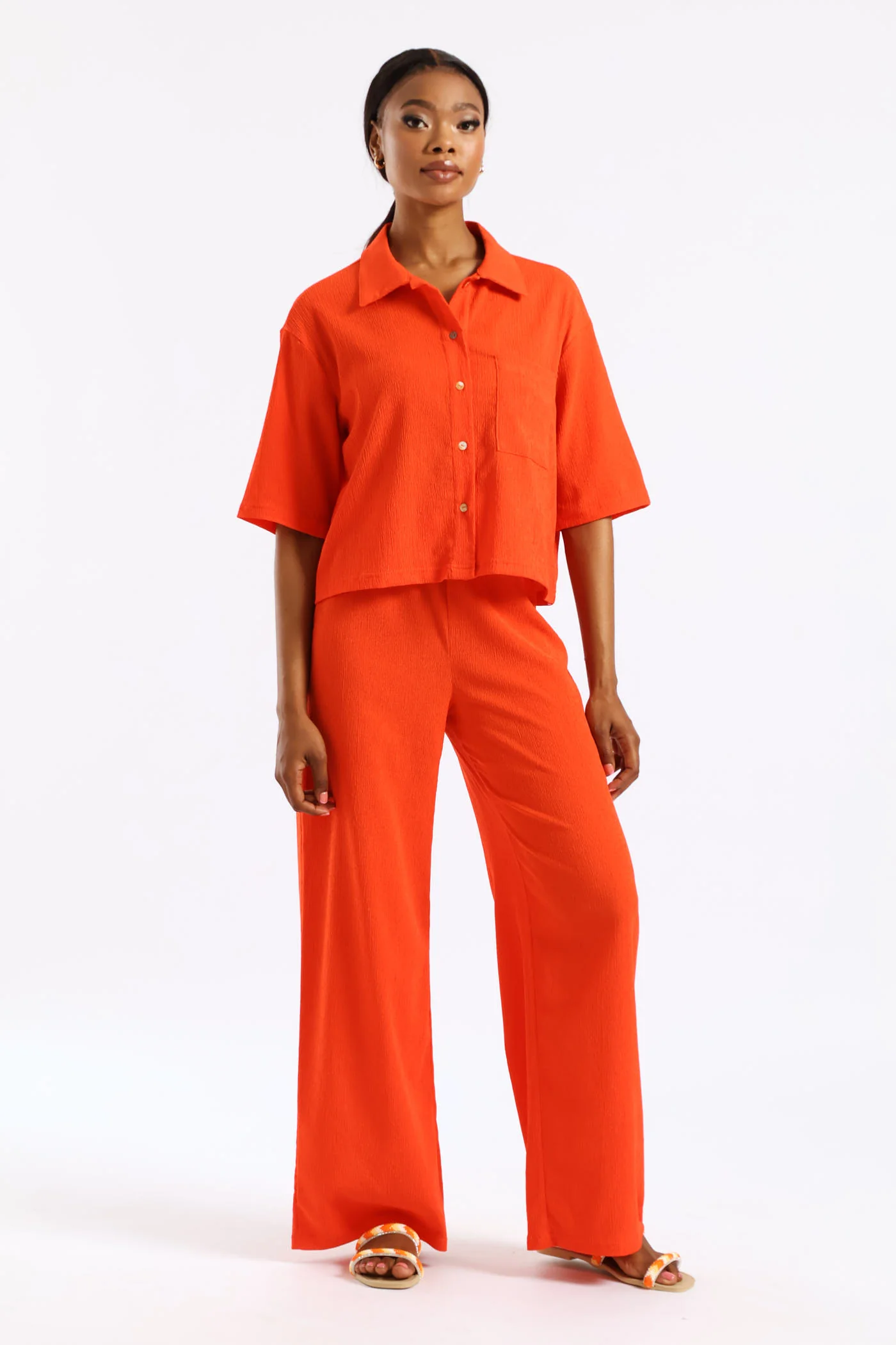 Crinkle Knit Pants - Orange - Image 2