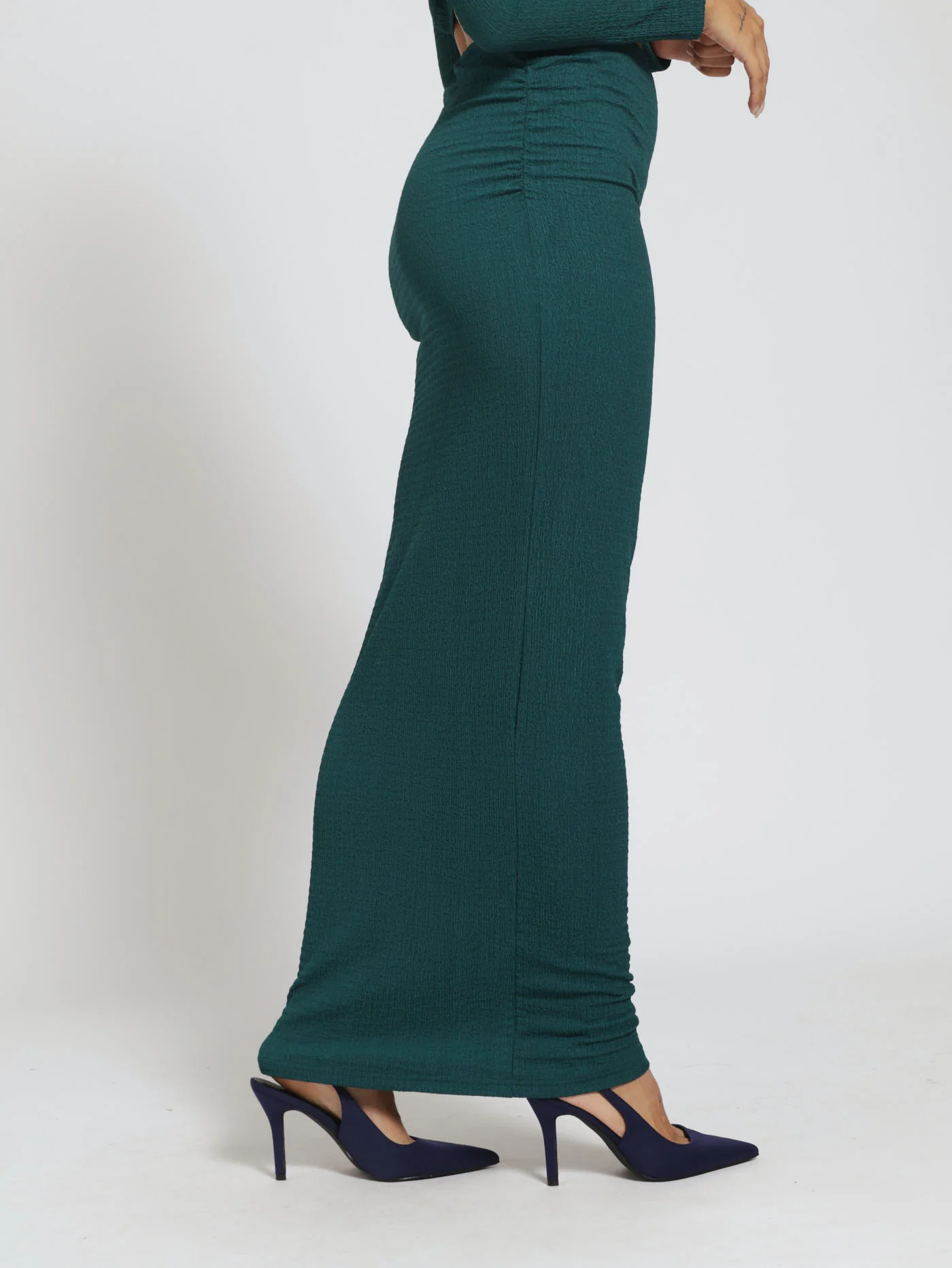 Crinkle Knit Ruched Side Skirt - Teal - Image 2
