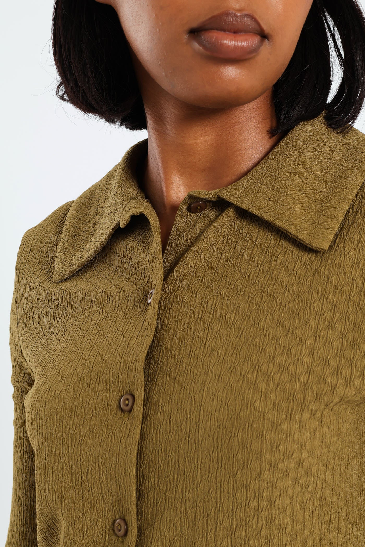 Crinkle Knit Short Sleeve Shirt - Fatigue - Image 4